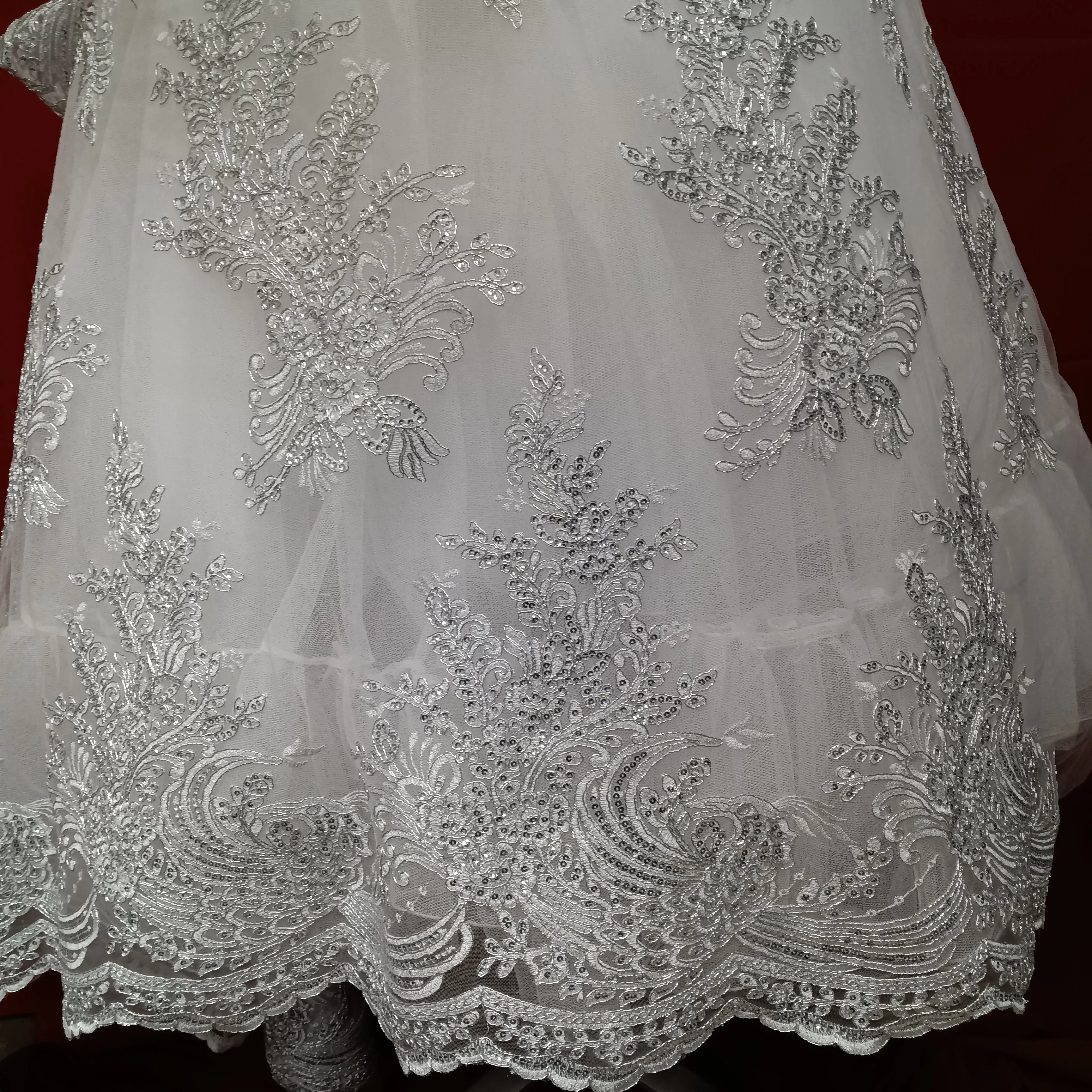 Beaded & Corded Bridal Lace Fabric Embroidered on 100% Polyester Net Mesh | Lace USA - 97141W-SB