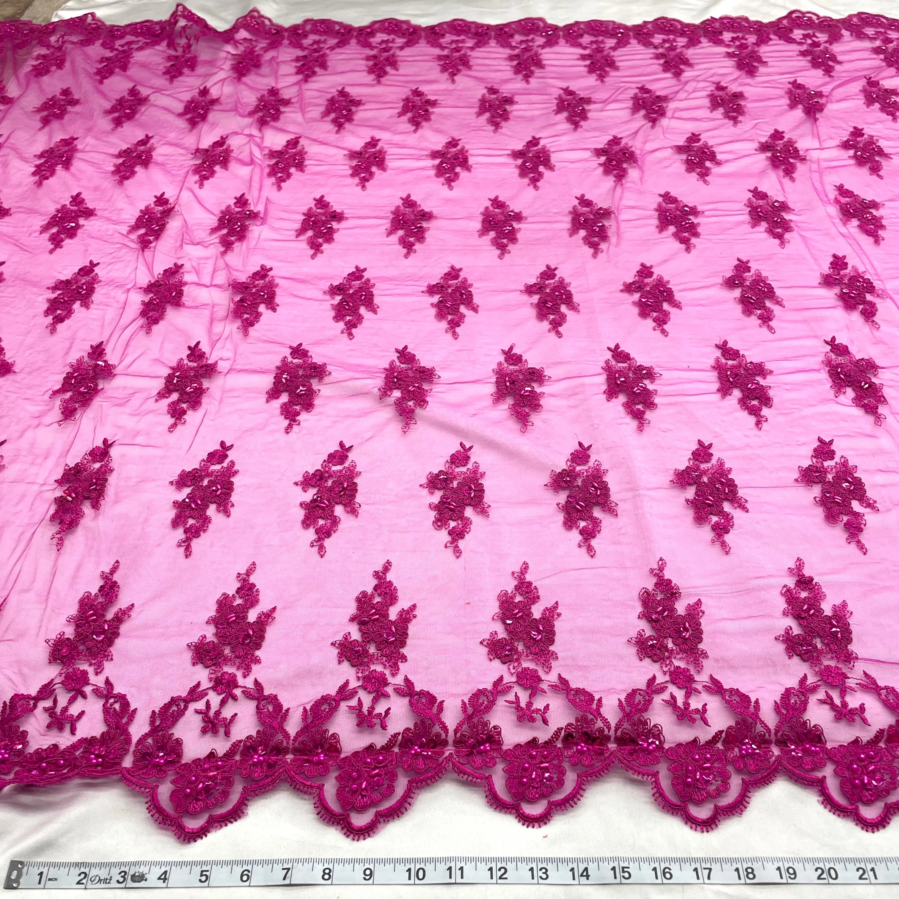Beaded & Corded Lace Fabric Embroidered on 100% Polyester Net Mesh | Lace USA - 96644W-BP