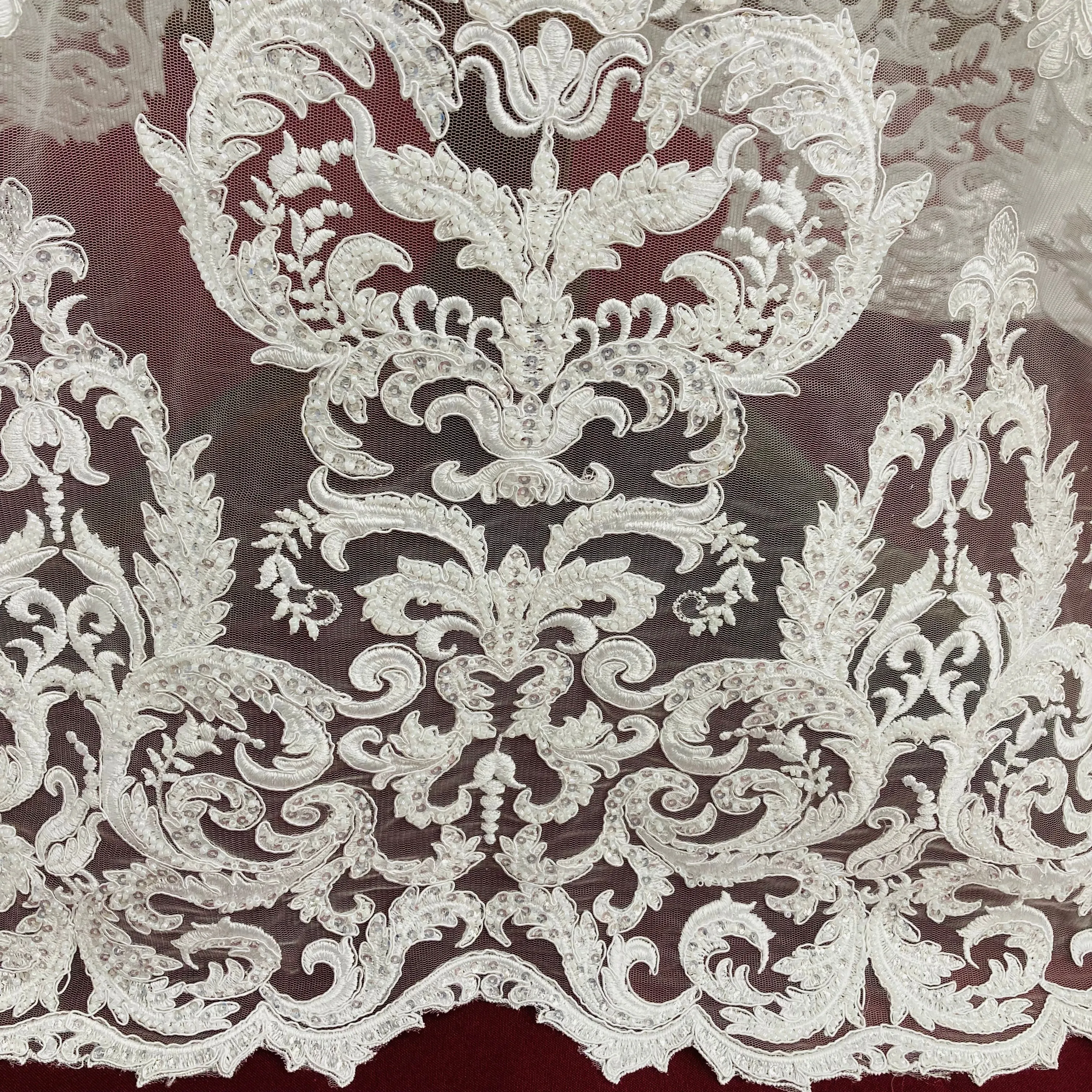 Beaded & Corded Lace Fabric Embroidered on 100% Polyester Net Mesh | Lace USA - GD-59828