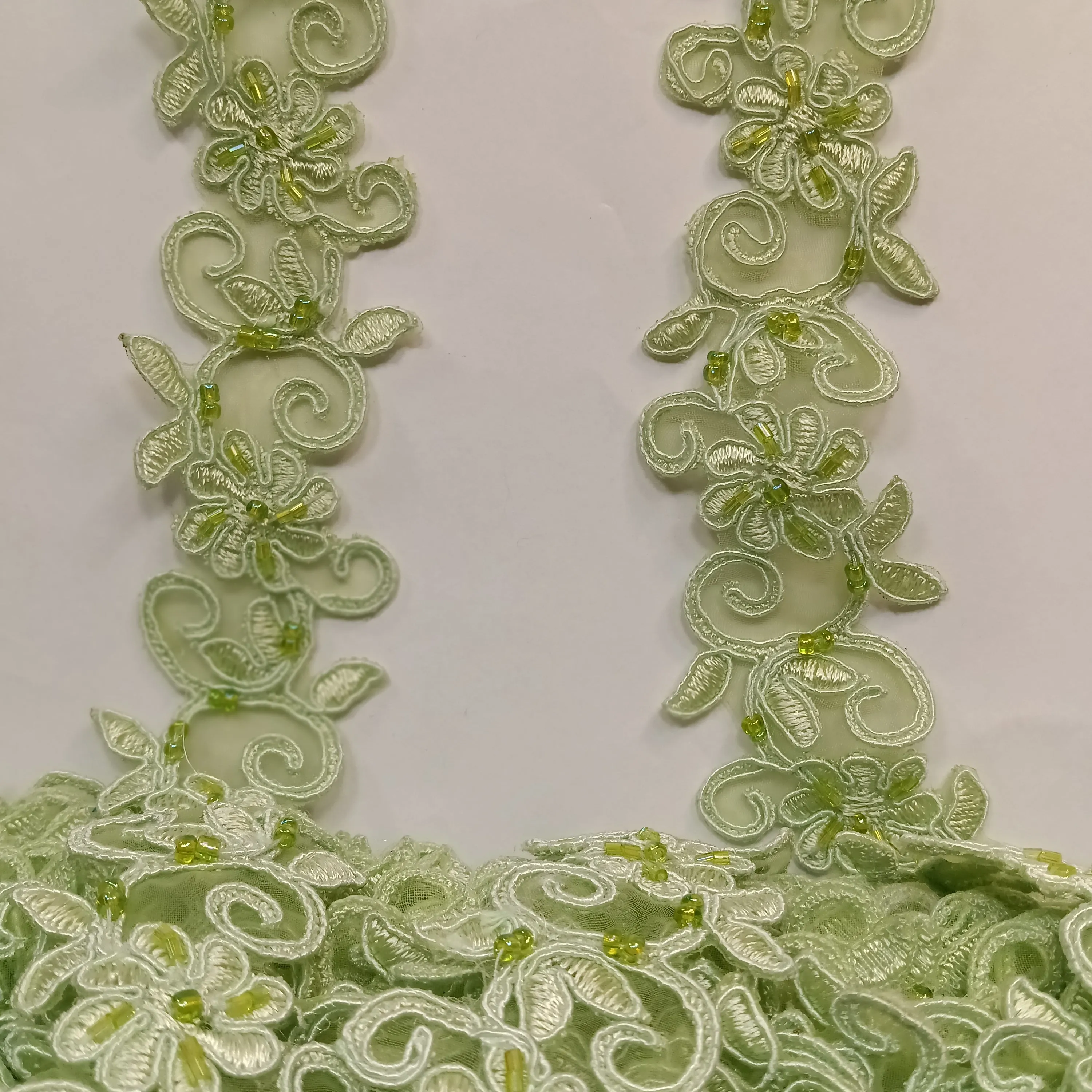 Beaded & Corded Lace Trimming Embroidered on 100% Polyester | Lace USA - 95221N-BP