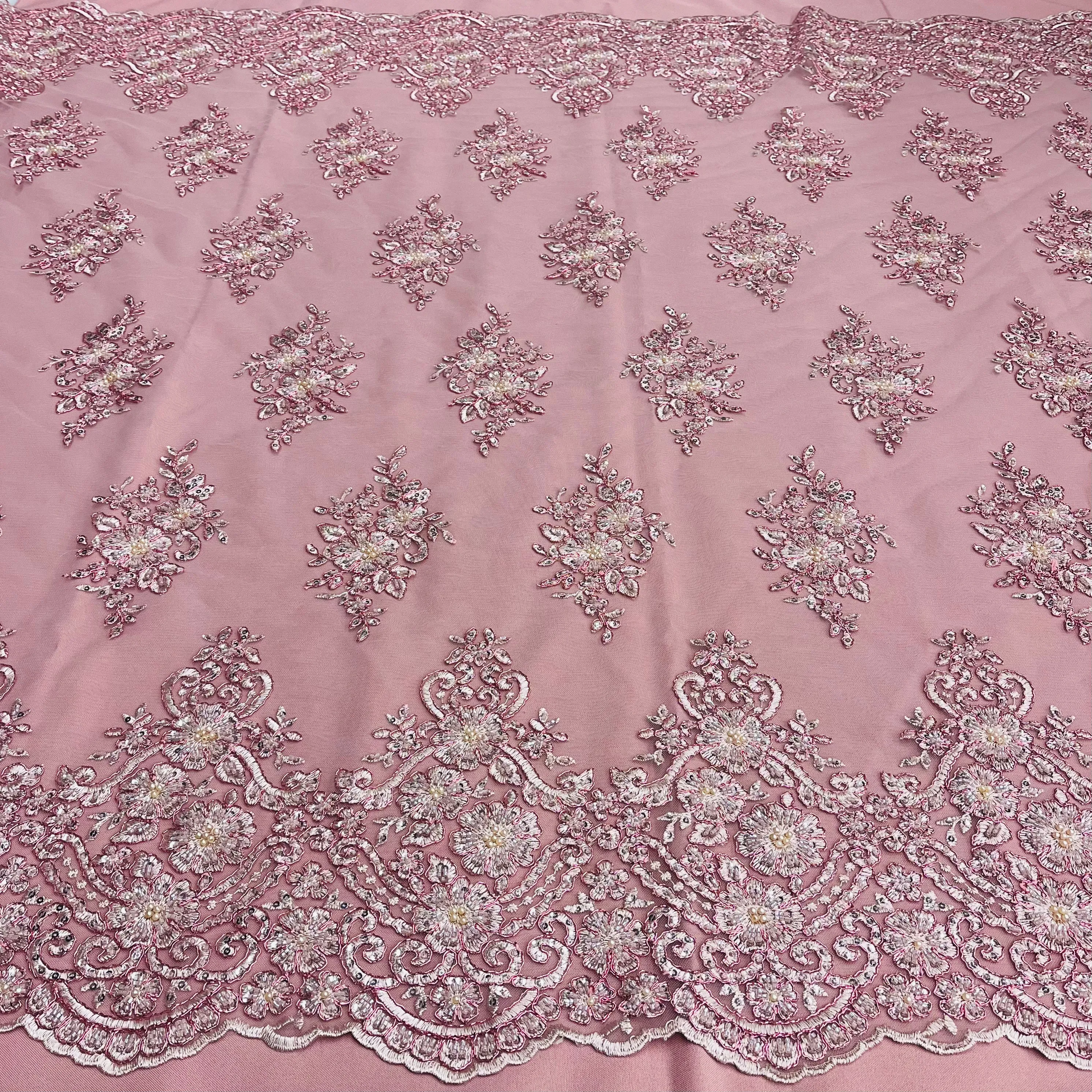 Beaded Corded Lace Fabric With Scallops Embroidered on 100% Poly Metallic | Lace USA - GD-1245