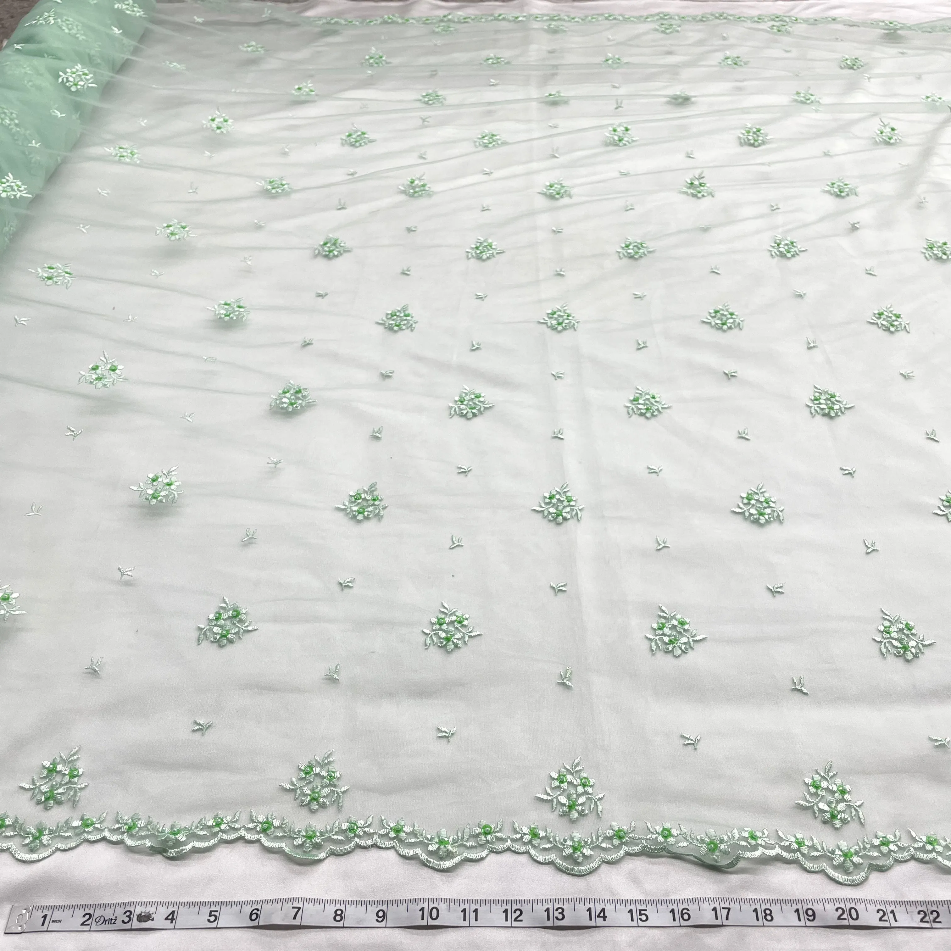 Beaded Lace Fabric Embroidered on 100% Polyester Net Mesh | Lace USA - 42039W-BP