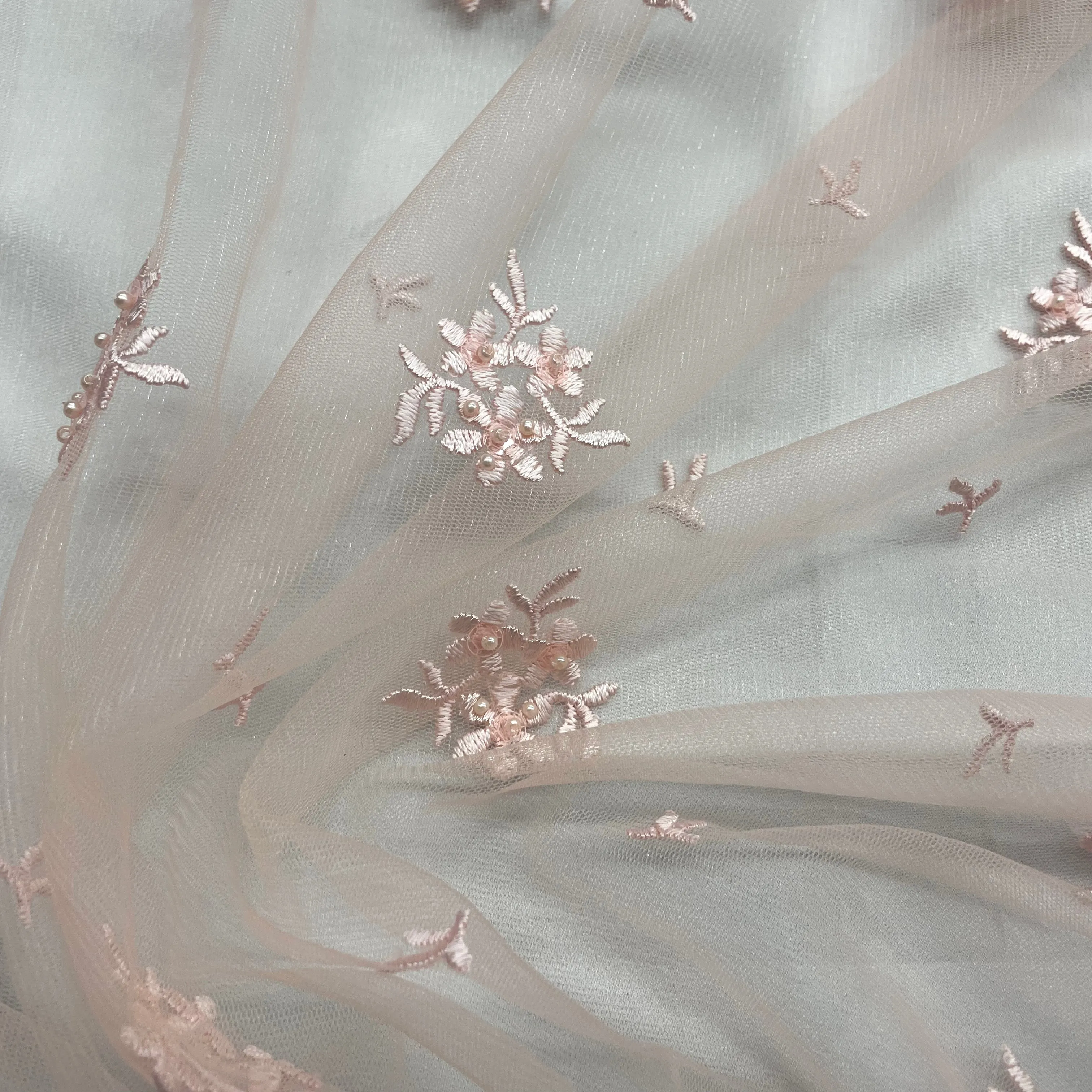 Beaded Lace Fabric Embroidered on 100% Polyester Net Mesh | Lace USA - 42039W-BP