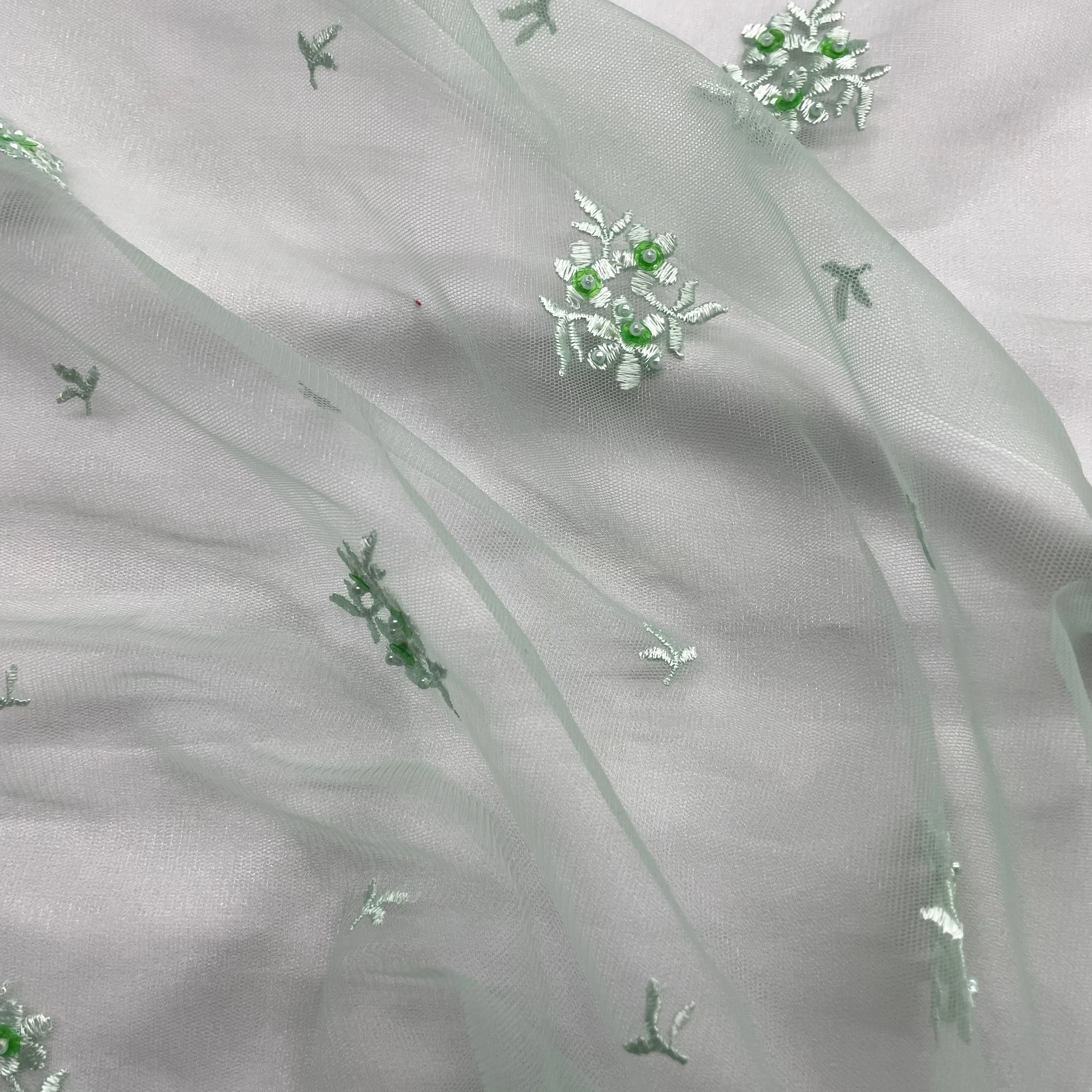 Beaded Lace Fabric Embroidered on 100% Polyester Net Mesh | Lace USA - 42039W-BP