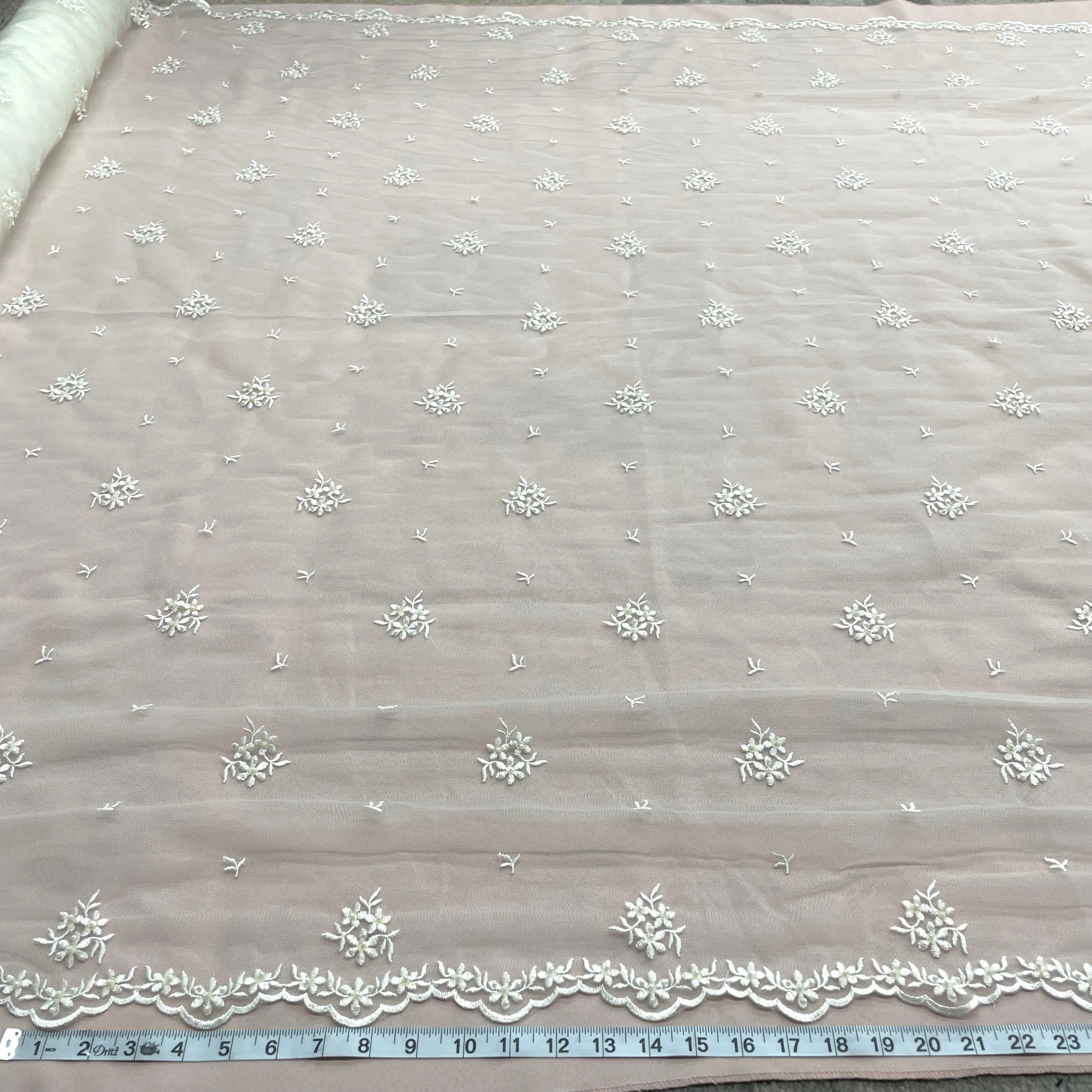 Beaded Lace Fabric Embroidered on 100% Polyester Net Mesh | Lace USA - 42039W-BP
