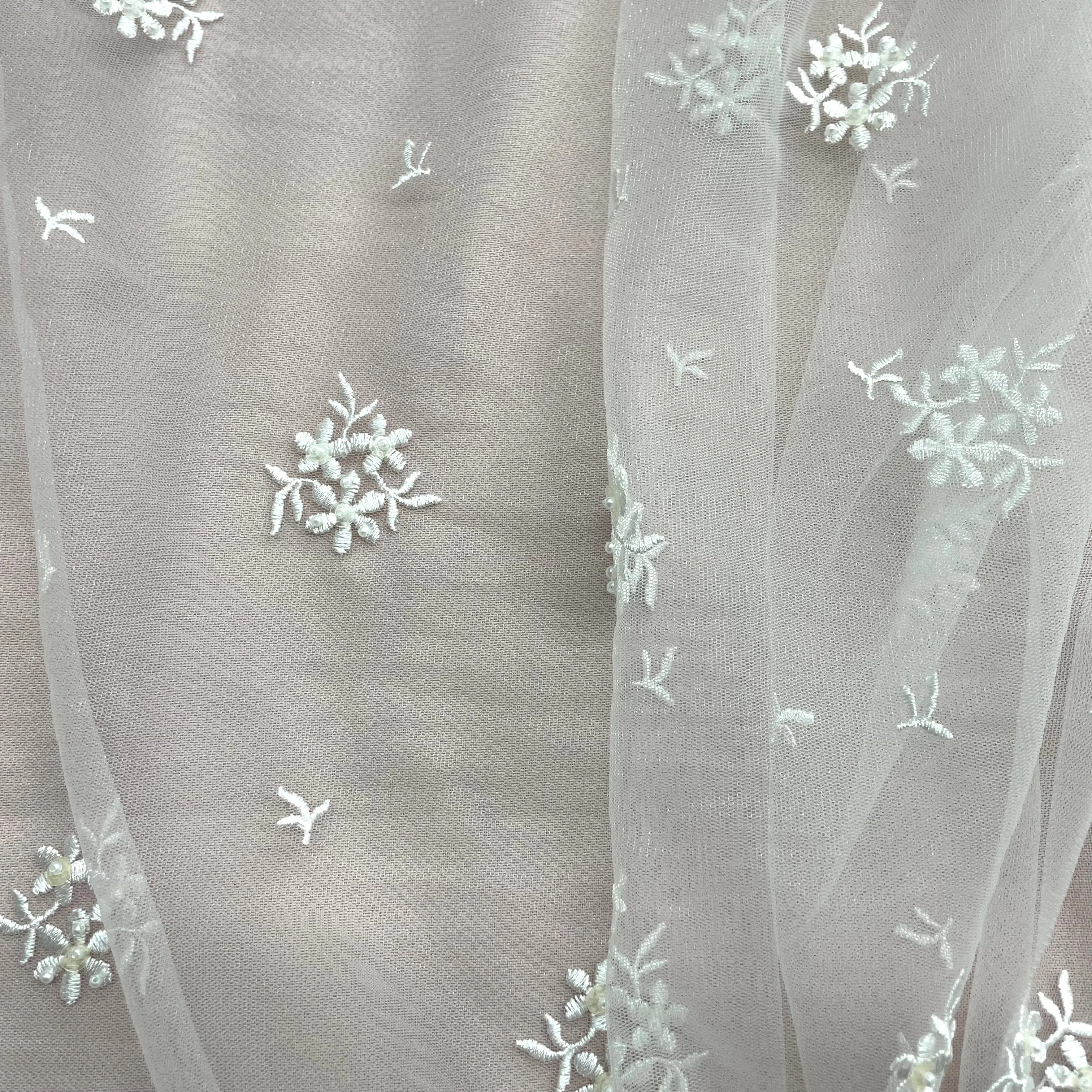 Beaded Lace Fabric Embroidered on 100% Polyester Net Mesh | Lace USA - 42039W-BP