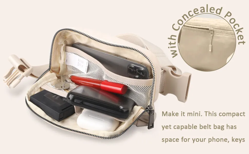 Beige Fashionable Waist Bag with Adjustable Strap