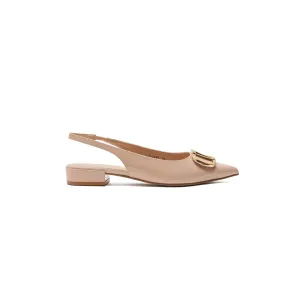 Beige Slingback Pumps With Gold Embellishment