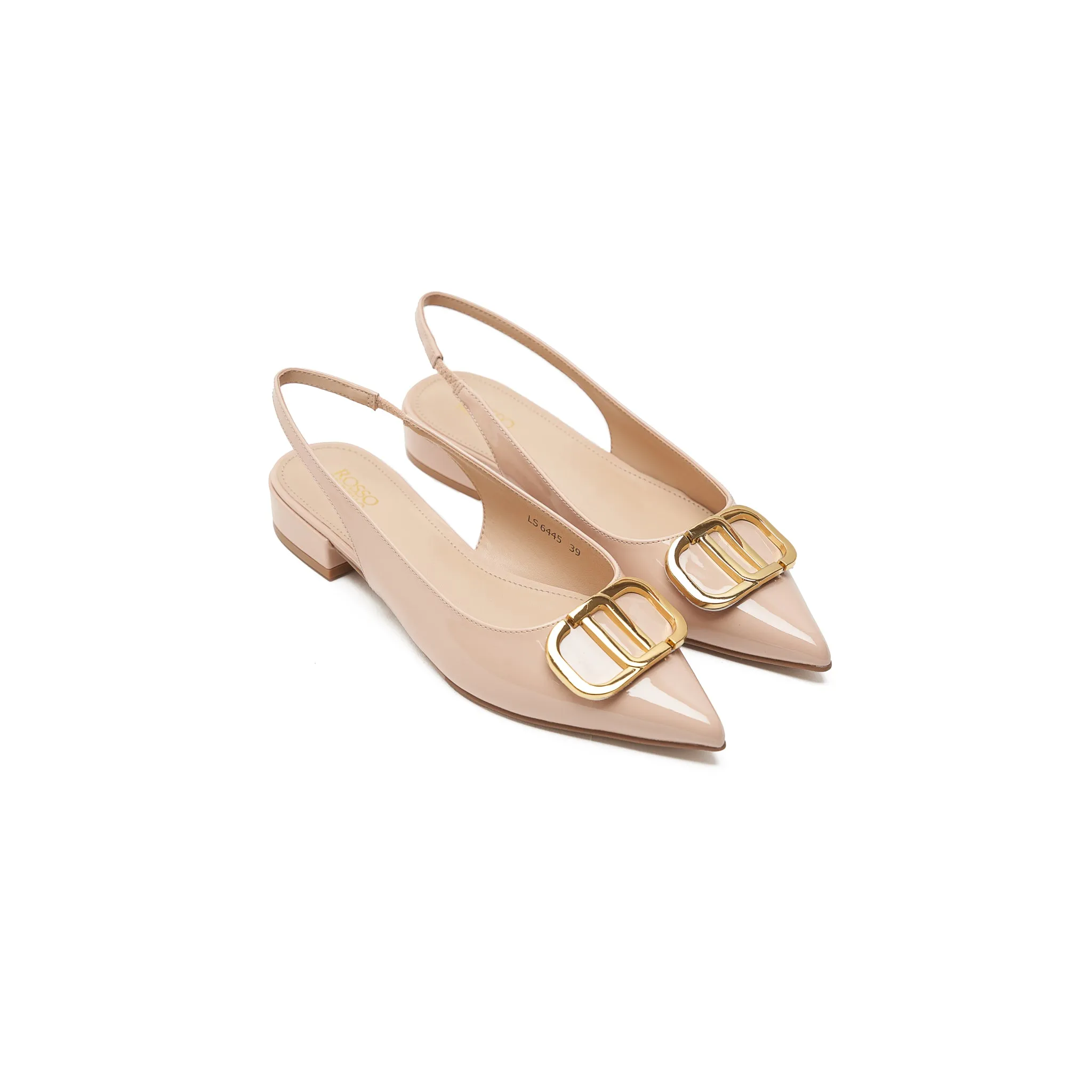Beige Slingback Pumps With Gold Embellishment