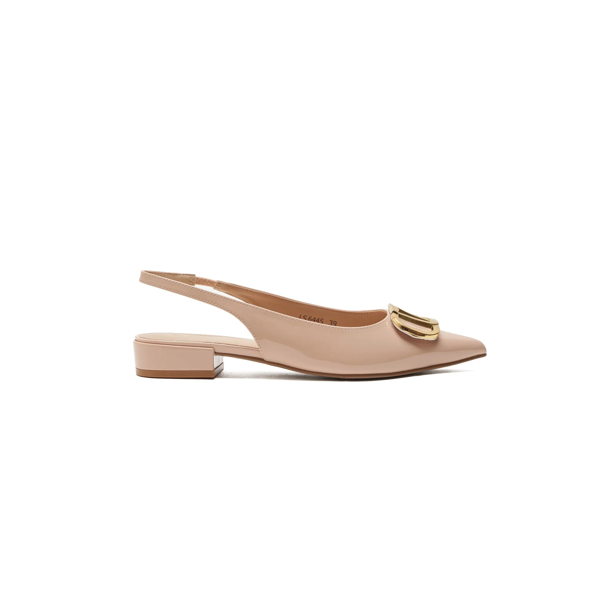 Beige Slingback Pumps With Gold Embellishment