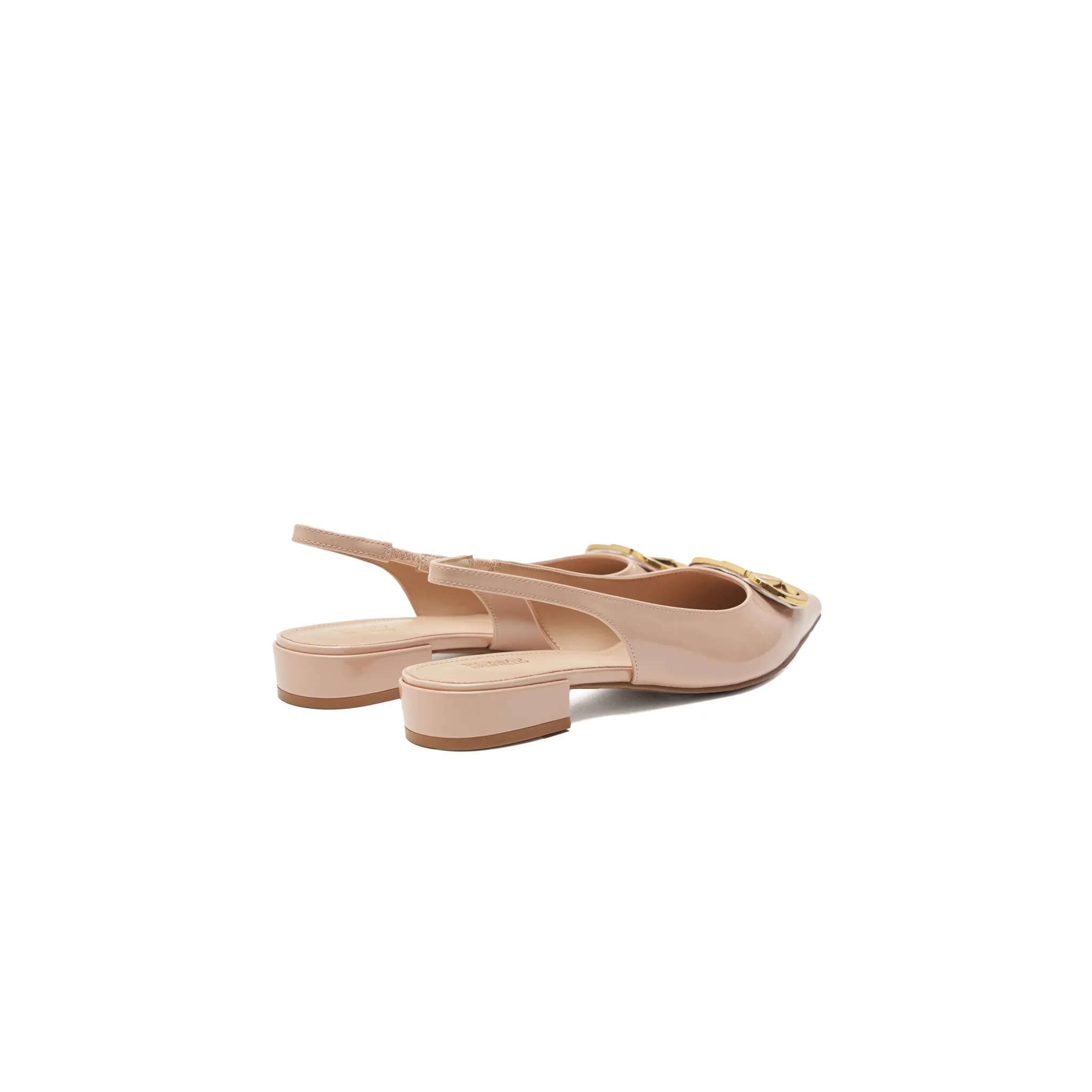 Beige Slingback Pumps With Gold Embellishment