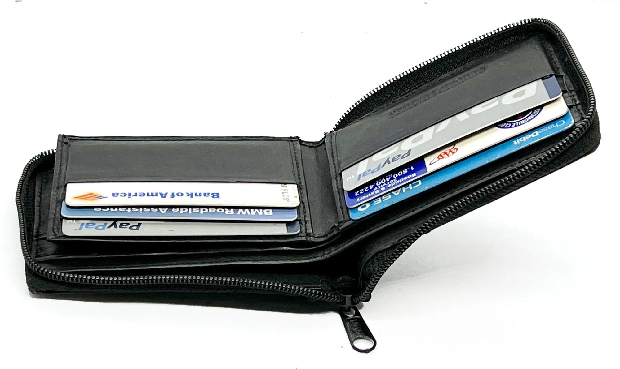 Black Genuine Leather Mens Bifold Wallet Card Coin Holder Plastic Sleeve Inserts ID Zip Around
