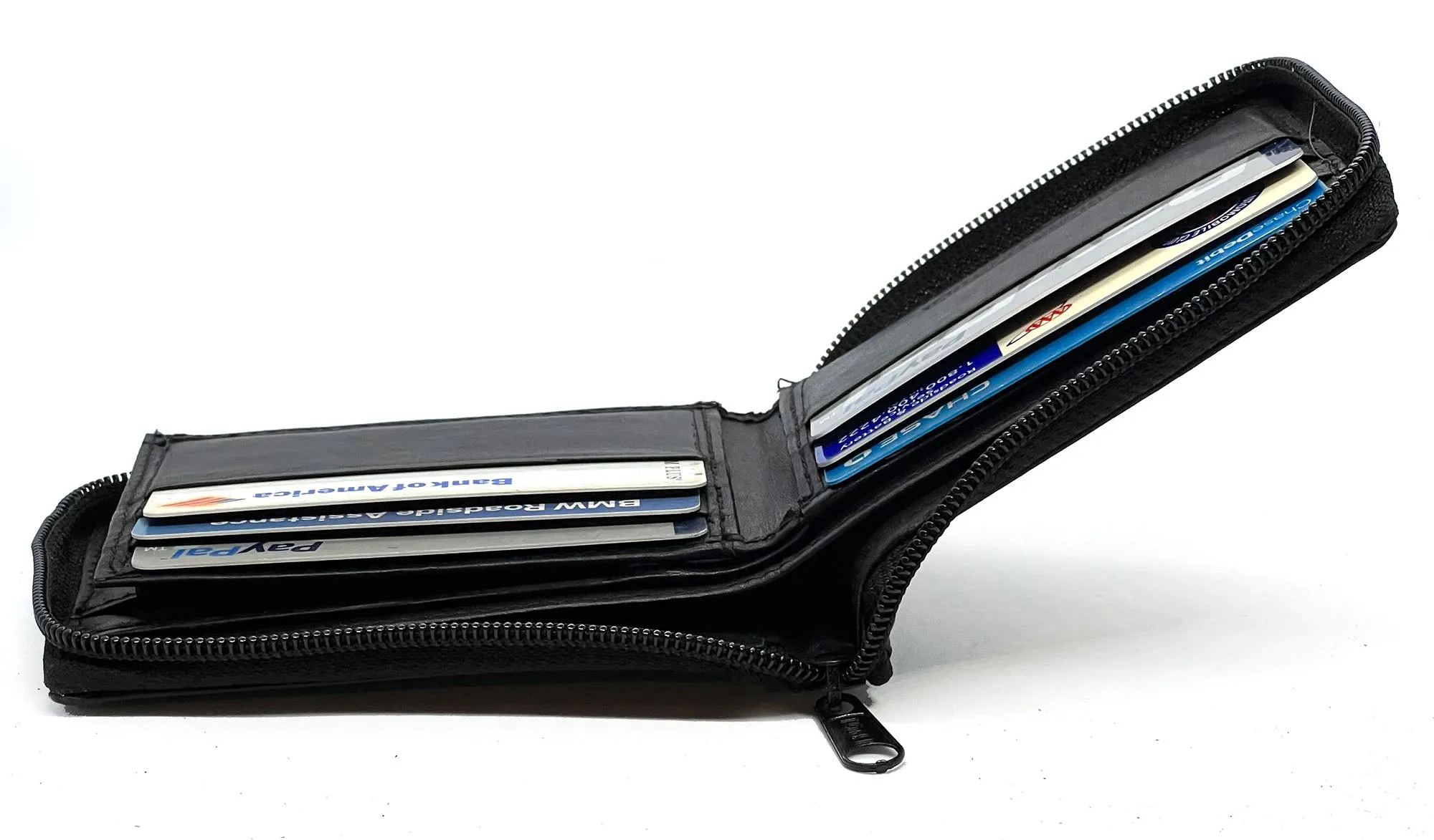 Black Genuine Leather Mens Bifold Wallet Card Coin Holder Plastic Sleeve Inserts ID Zip Around