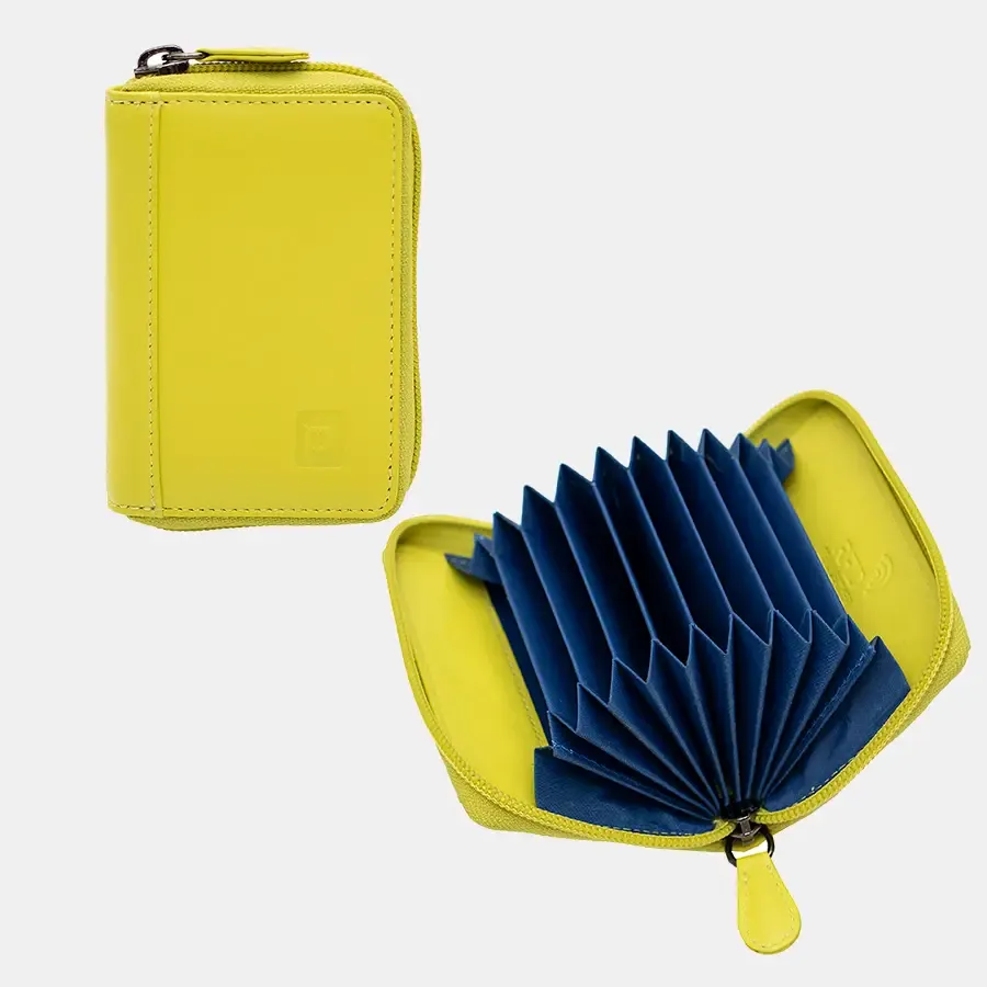 Bold Color Zip Round Leather RFID-Safe Wallet, Concertina - Your Choice of Colors. By Primehide UK
