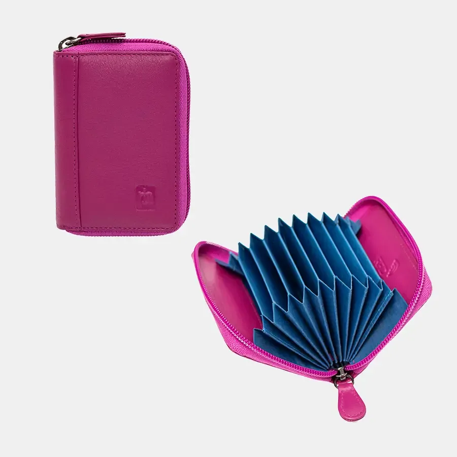Bold Color Zip Round Leather RFID-Safe Wallet, Concertina - Your Choice of Colors. By Primehide UK