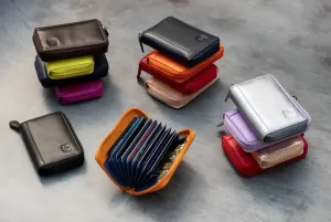 Bold Color Zip Round Leather RFID-Safe Wallet, Concertina - Your Choice of Colors. By Primehide UK