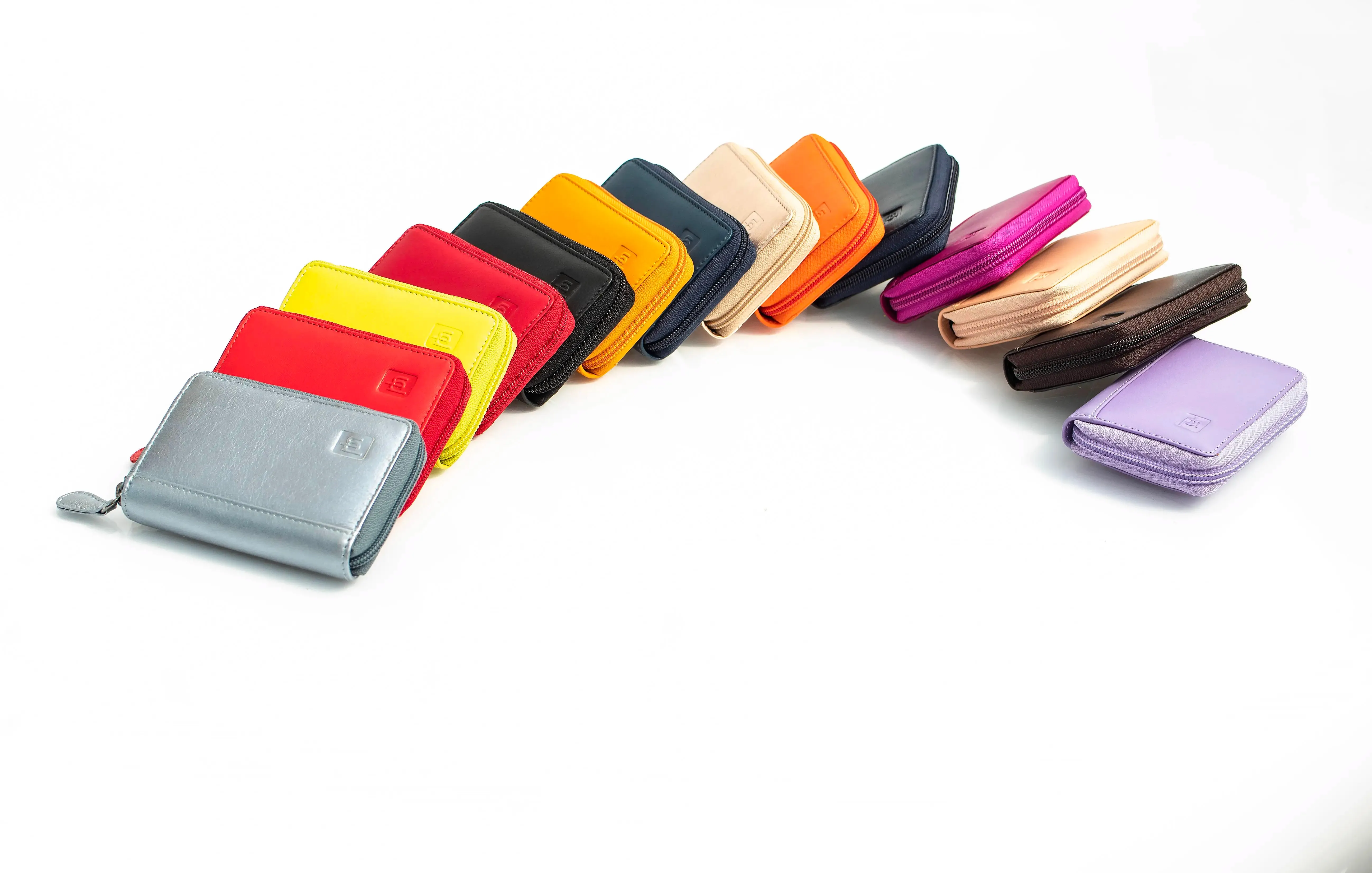 Bold Color Zip Round Leather RFID-Safe Wallet, Concertina - Your Choice of Colors. By Primehide UK