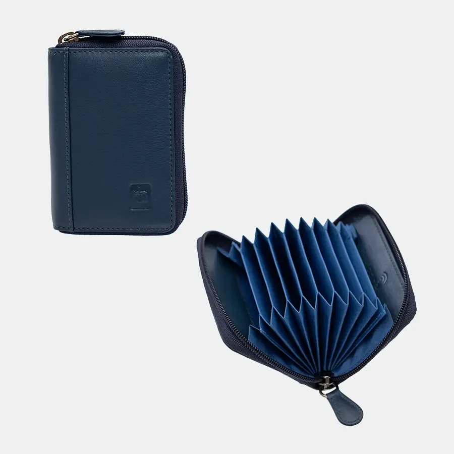 Bold Color Zip Round Leather RFID-Safe Wallet, Concertina - Your Choice of Colors. By Primehide UK