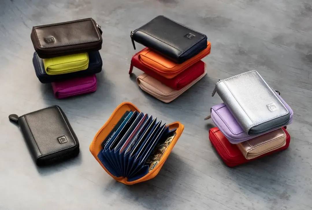 Bold Color Zip Round Leather RFID-Safe Wallet, Concertina - Your Choice of Colors. By Primehide UK