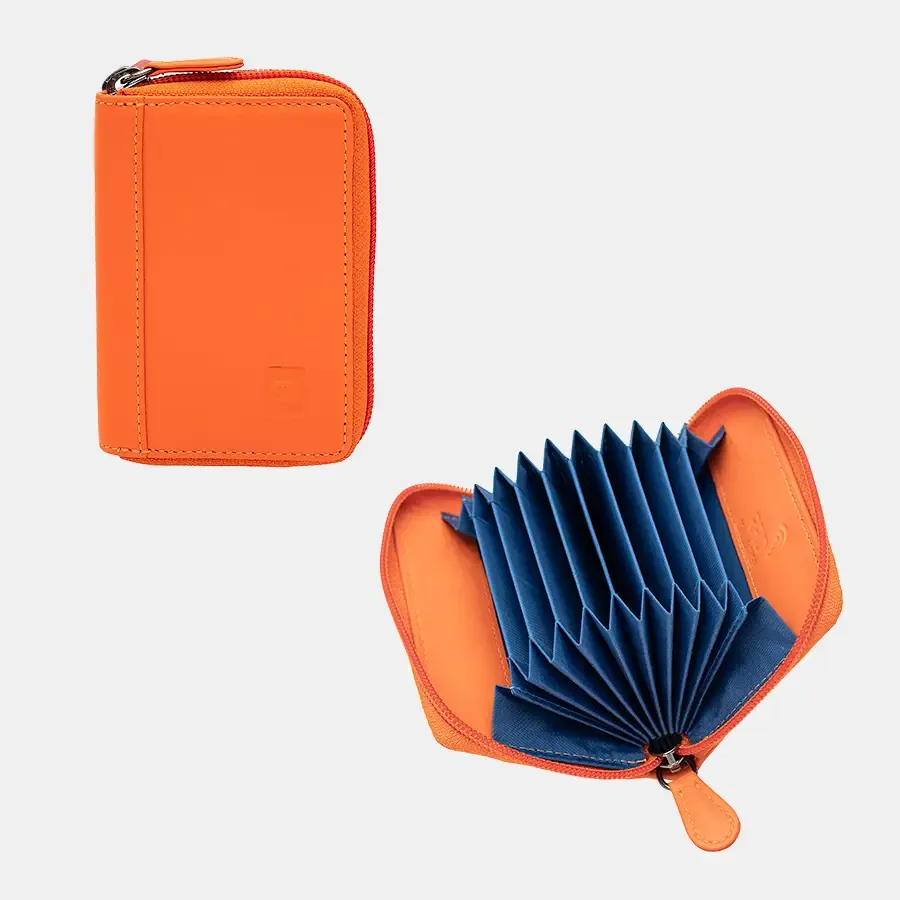 Bold Color Zip Round Leather RFID-Safe Wallet, Concertina - Your Choice of Colors. By Primehide UK