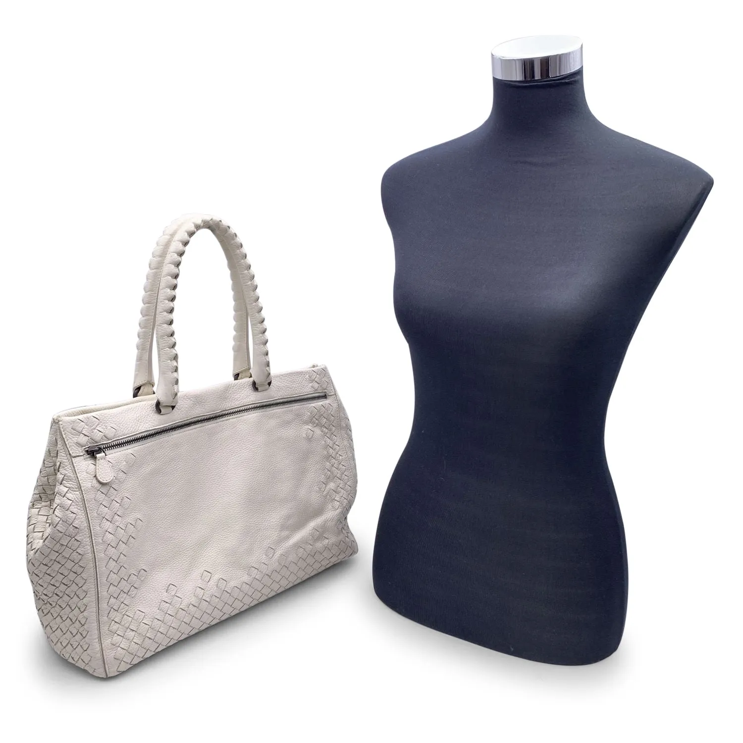 BOTTEGA VENETA White Intrecciato Leather Woven Tote Bag