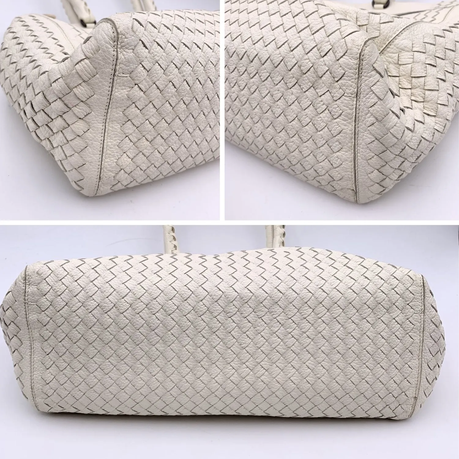 BOTTEGA VENETA White Intrecciato Leather Woven Tote Bag