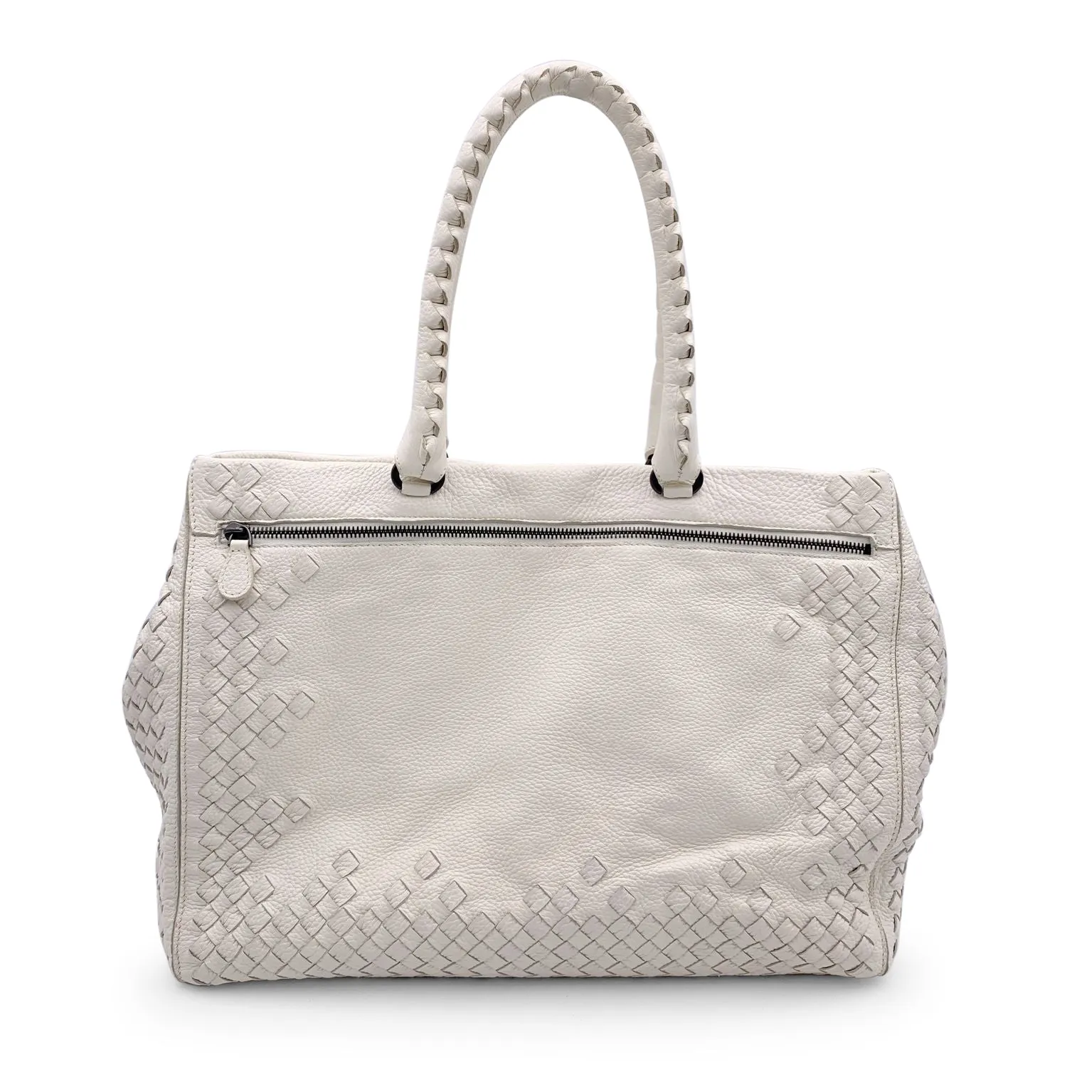 BOTTEGA VENETA White Intrecciato Leather Woven Tote Bag