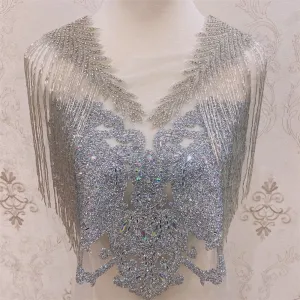 Bridal Wedding Party Rhinestone Crystal Beaded Sequin Glitter Full Body Sew On Patch Trim Applique / 12 COLOR DESIGNS