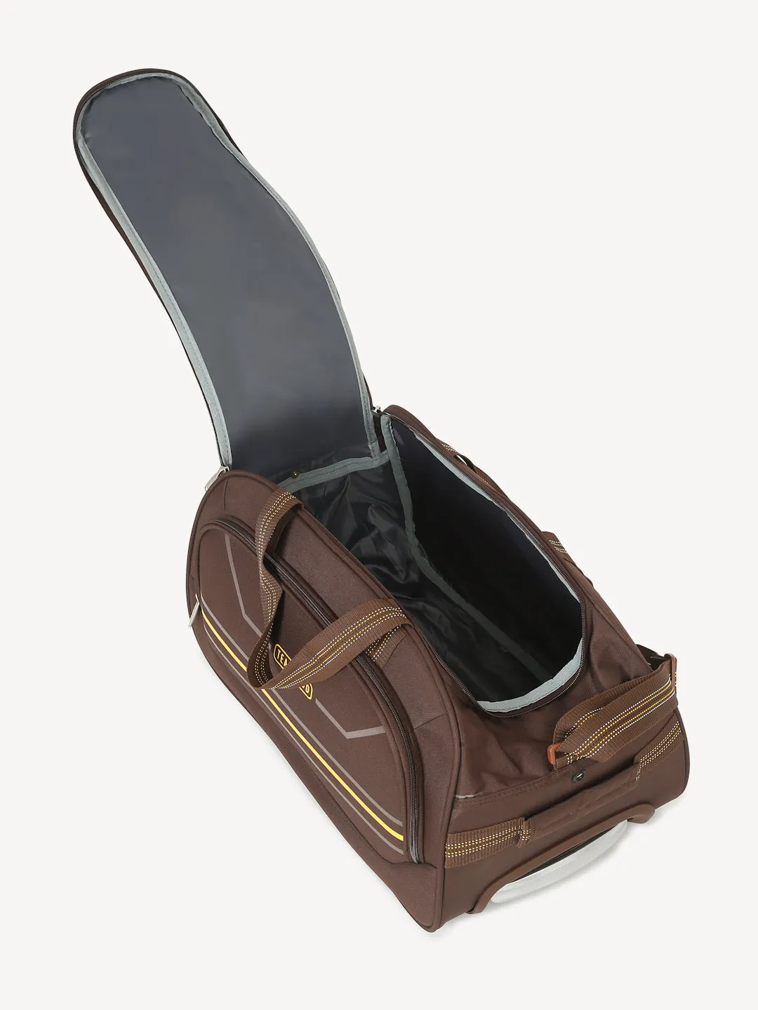 Brown Printed Small Duffel Trolley Bag