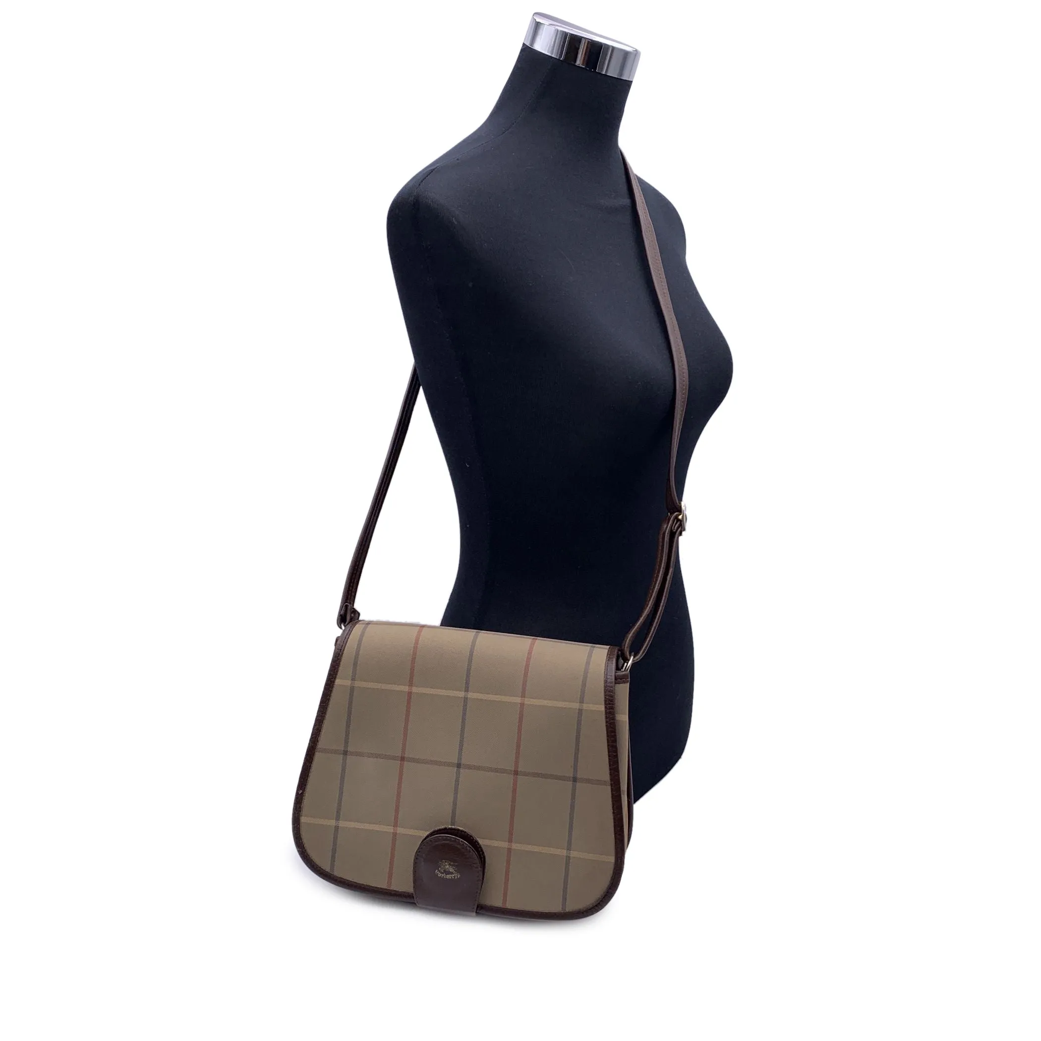Burberry Vintage Beige Check Canvas Flap Shoulder Bag