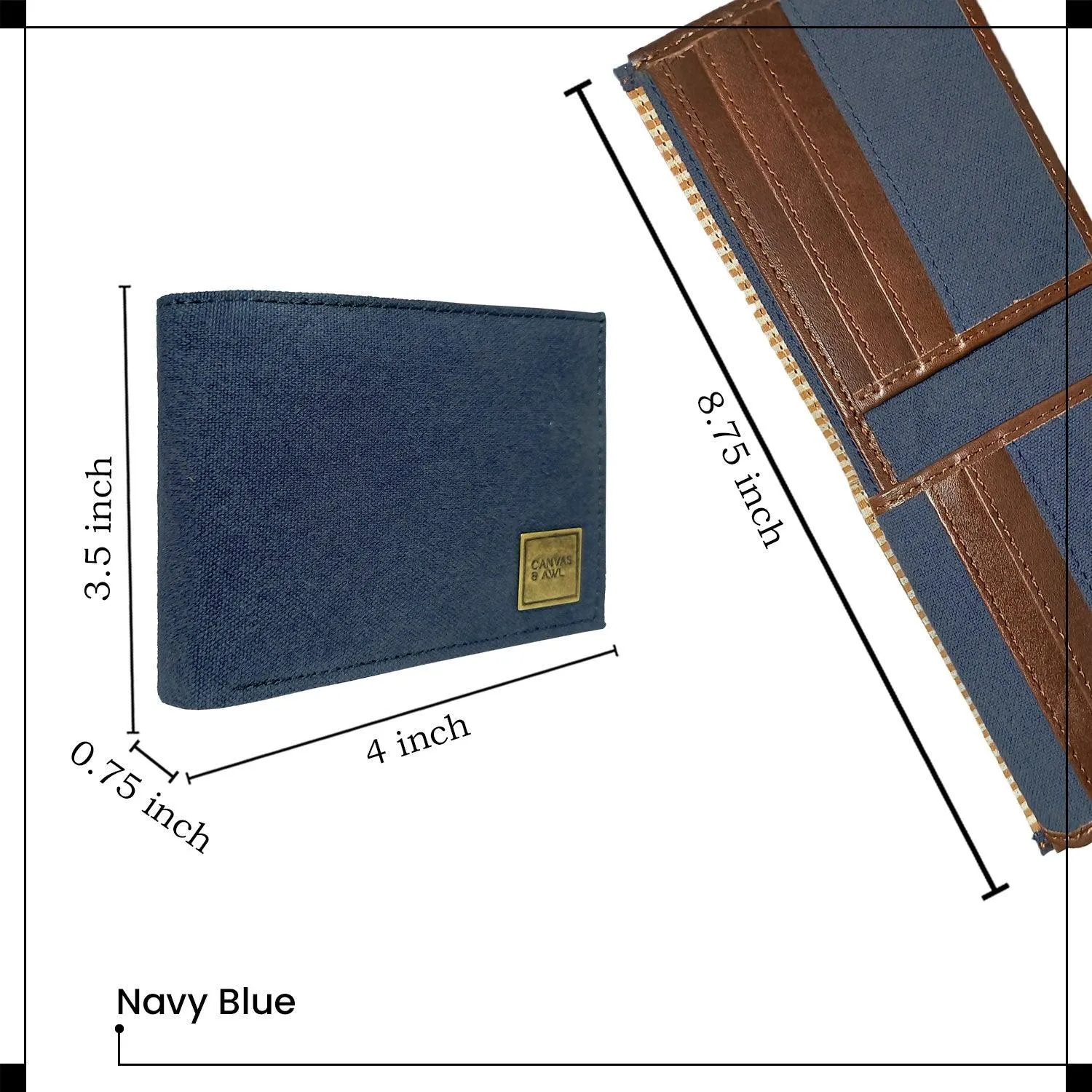 CANVAS & AWL Canvas with Leather Trim Slim Bifold RFID Blocking Men's Wallet (Navy Blue)