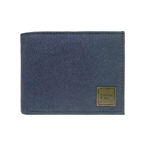 CANVAS & AWL Canvas with Leather Trim Slim Bifold RFID Blocking Men's Wallet (Navy Blue)