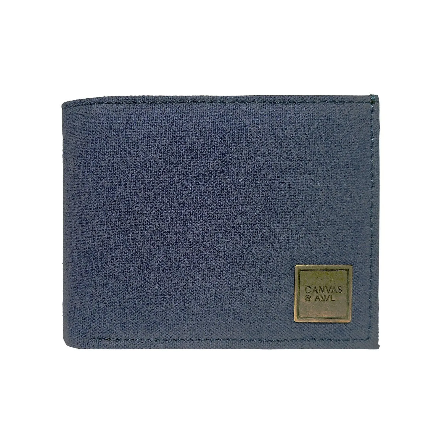 CANVAS & AWL Canvas with Leather Trim Slim Bifold RFID Blocking Men's Wallet (Navy Blue)