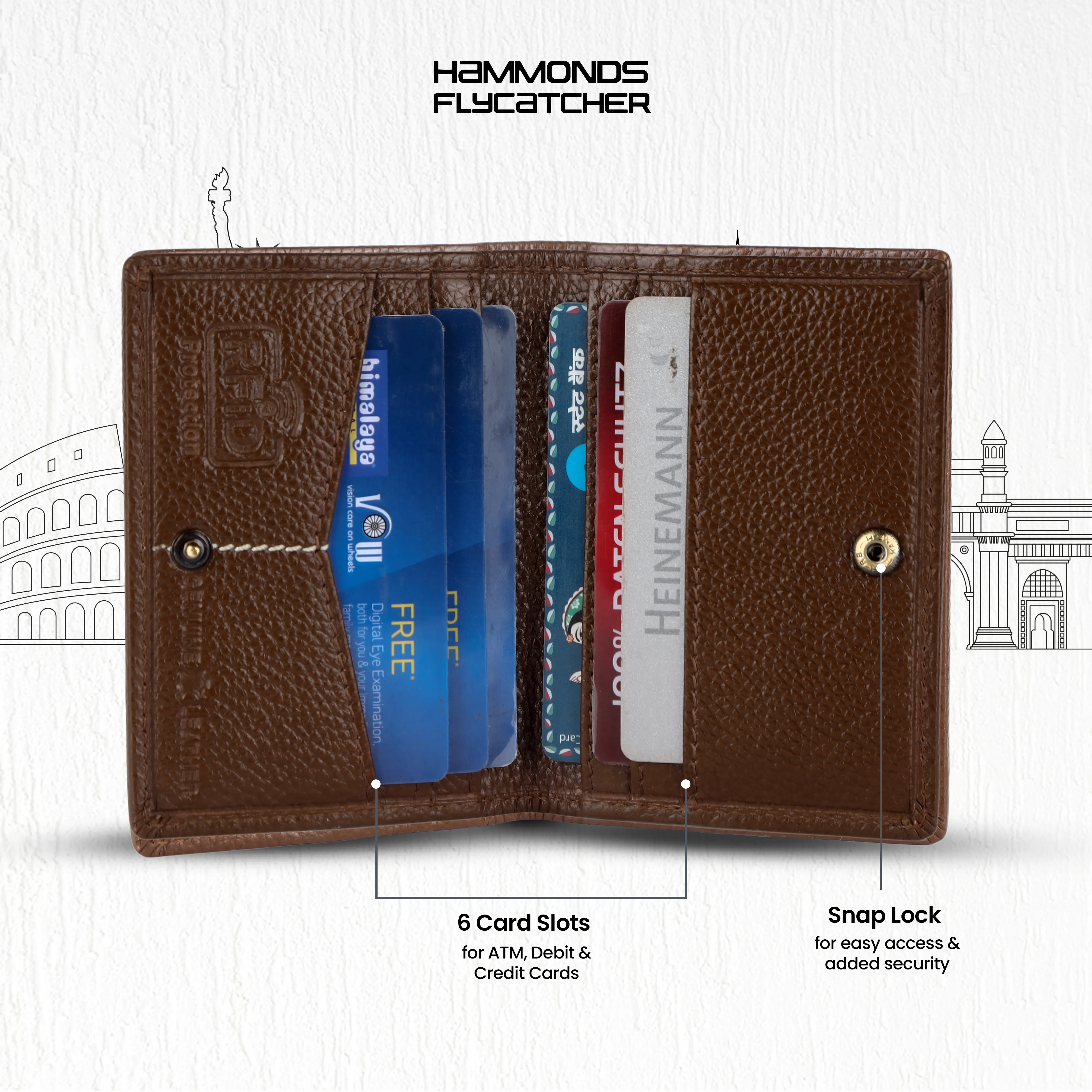 Card Holder Wallet for Men and Women - Genuine Leather - RFID Protected - 6 Slots for ATM Credit/Debit Card
