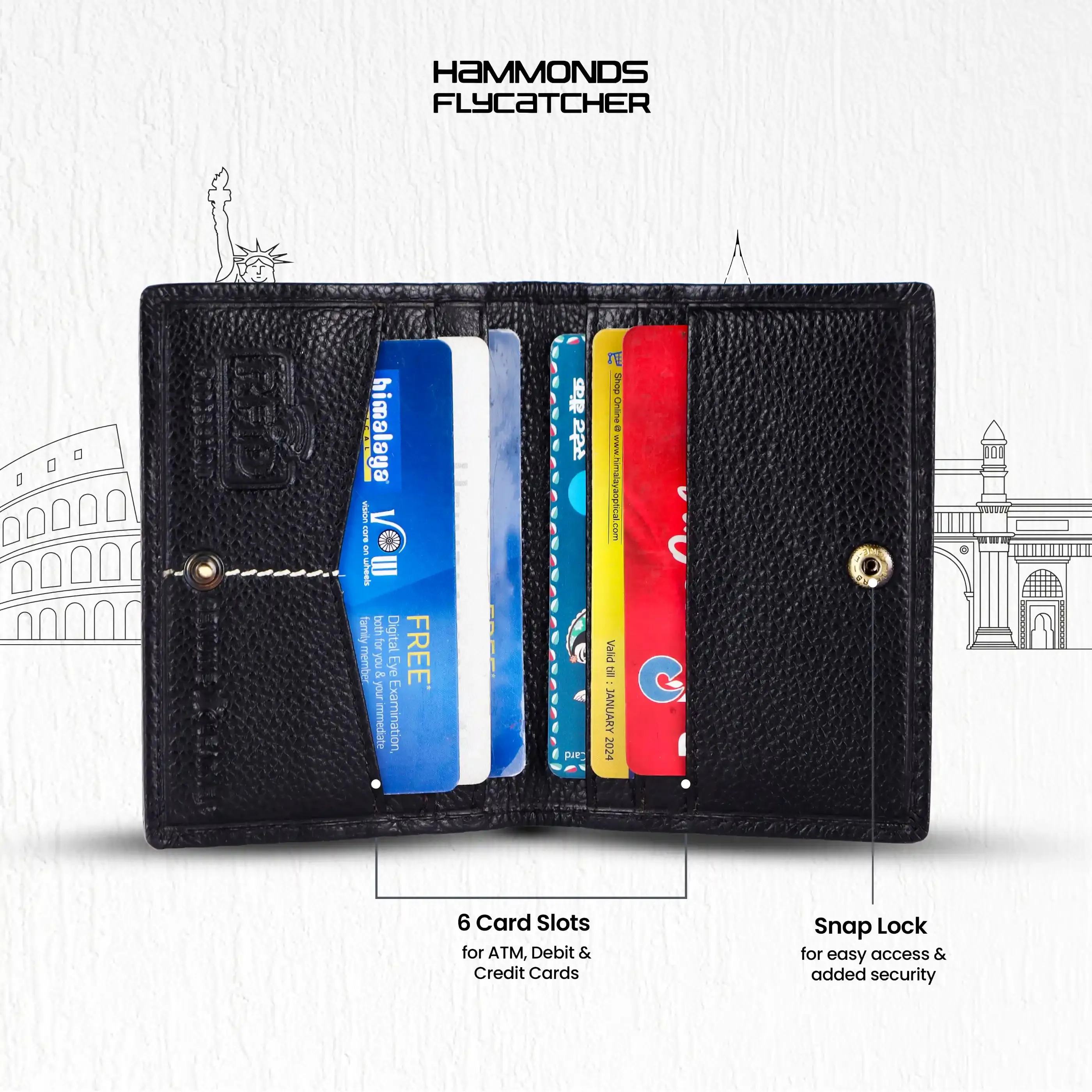 Card Holder Wallet for Men and Women - Genuine Leather - RFID Protected - 6 Slots for ATM Credit/Debit Card