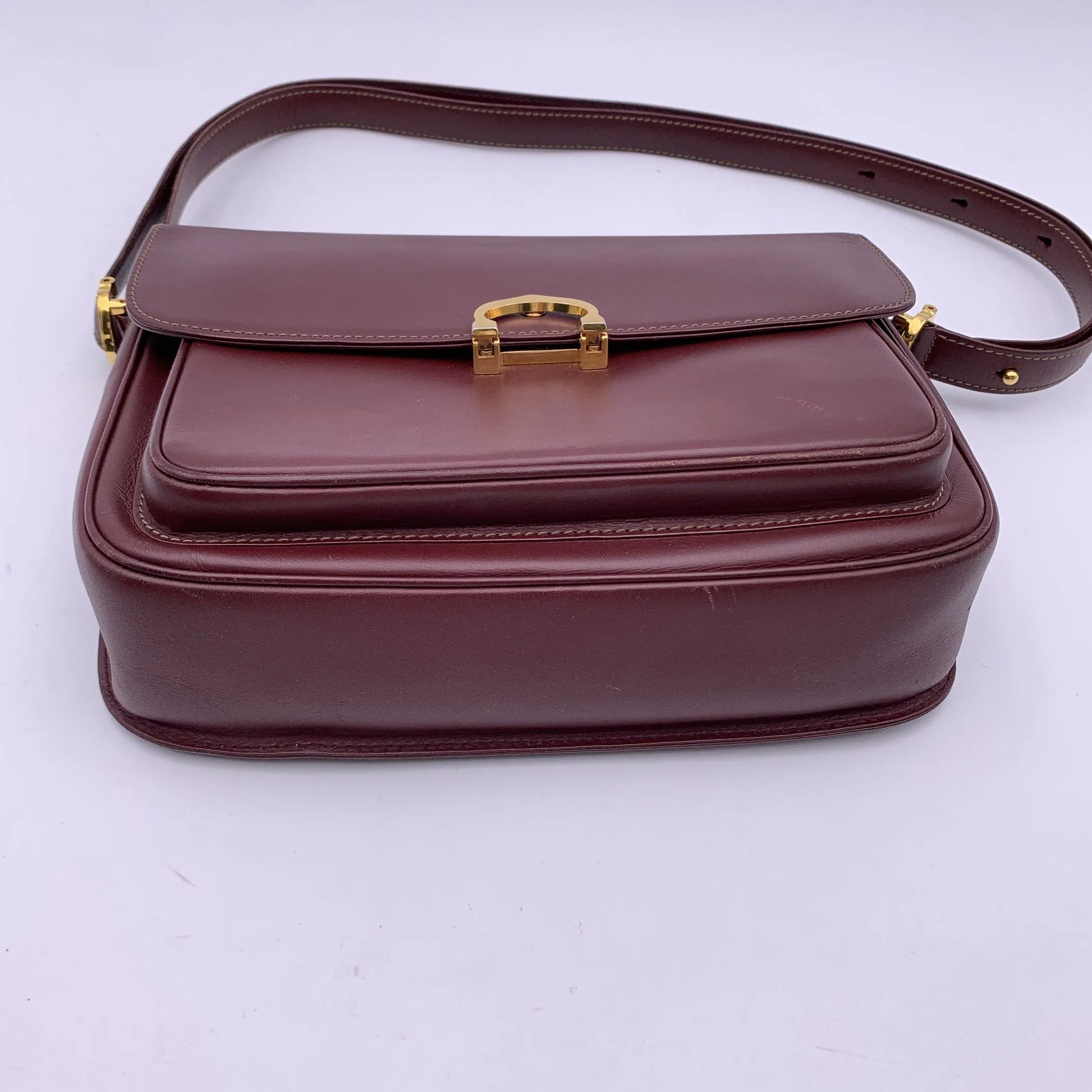 Cartier Vintage Burgundy Leather Flap Crossbody Shoulder Bag