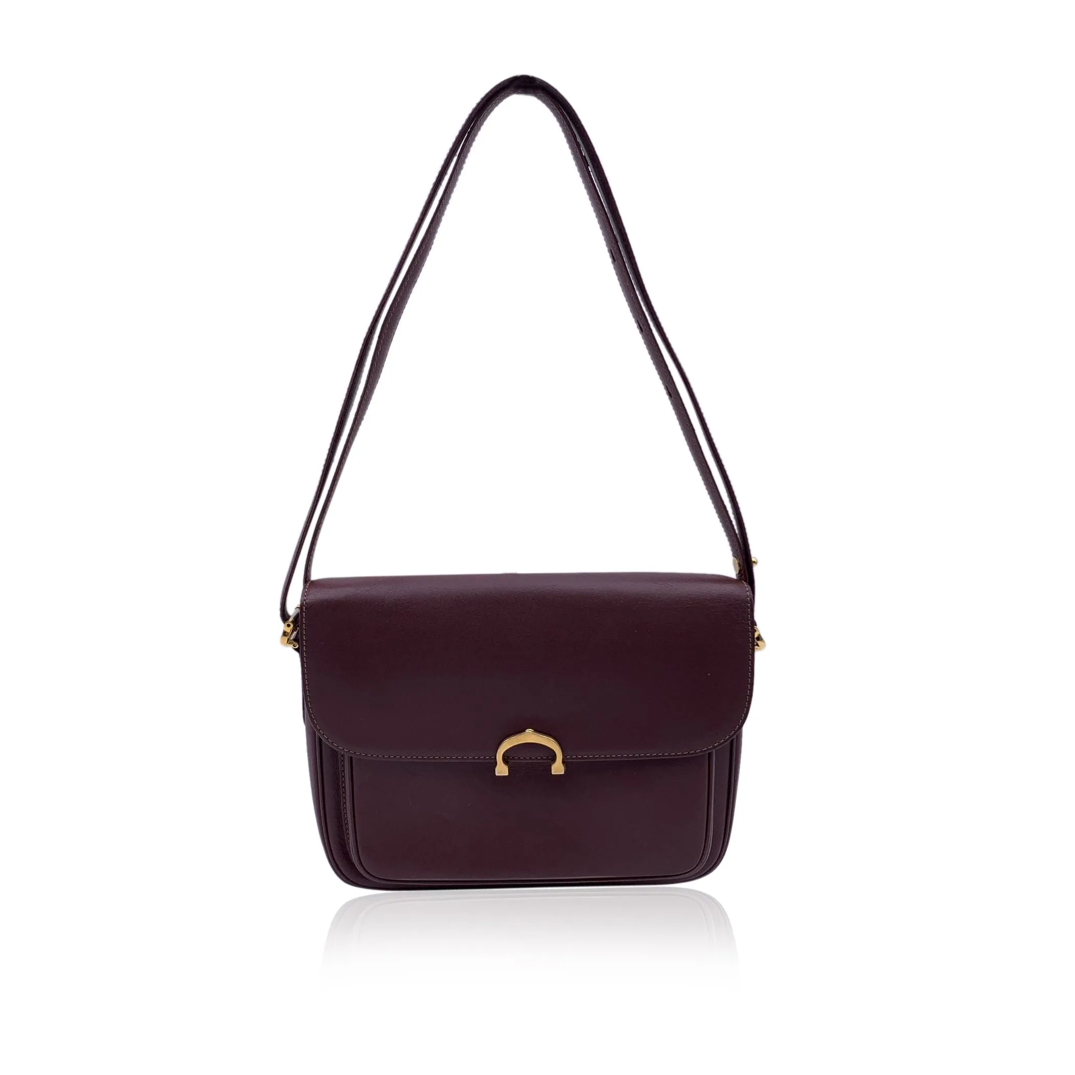 Cartier Vintage Burgundy Leather Flap Crossbody Shoulder Bag