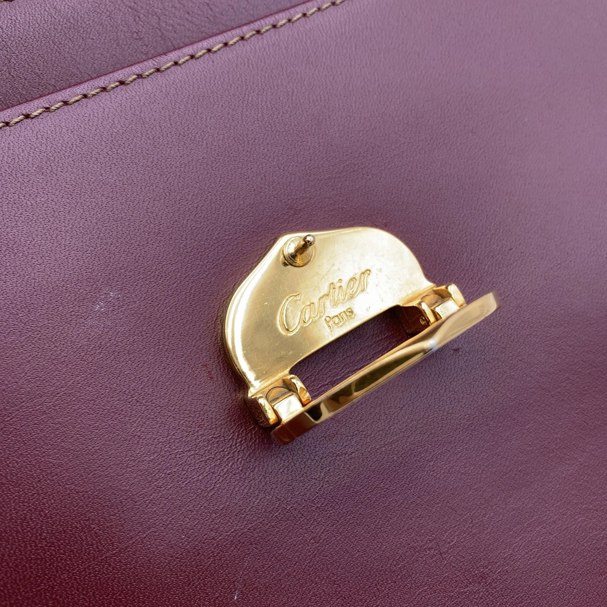 Cartier Vintage Burgundy Leather Flap Crossbody Shoulder Bag