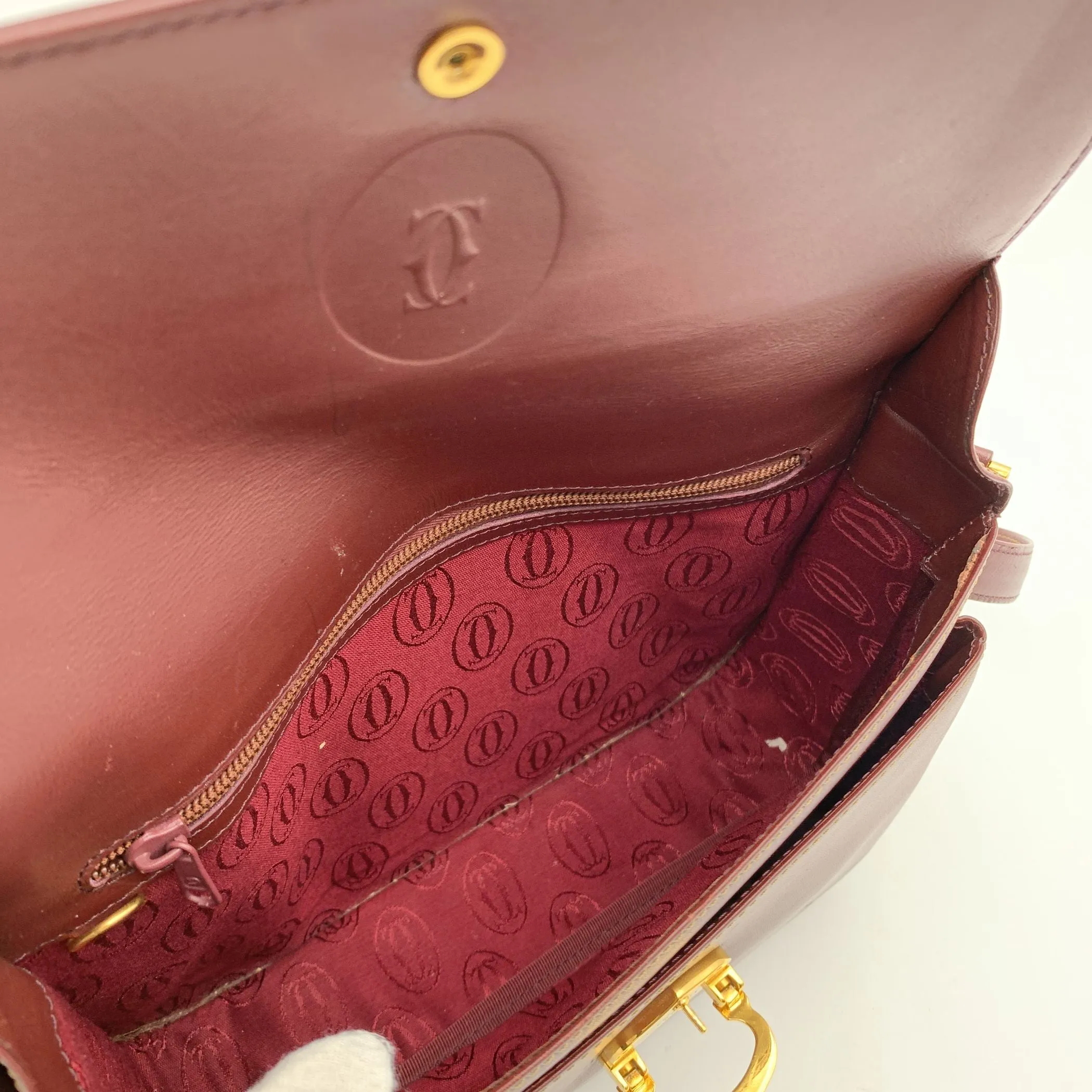 Cartier Vintage Burgundy Leather Flap Crossbody Shoulder Bag
