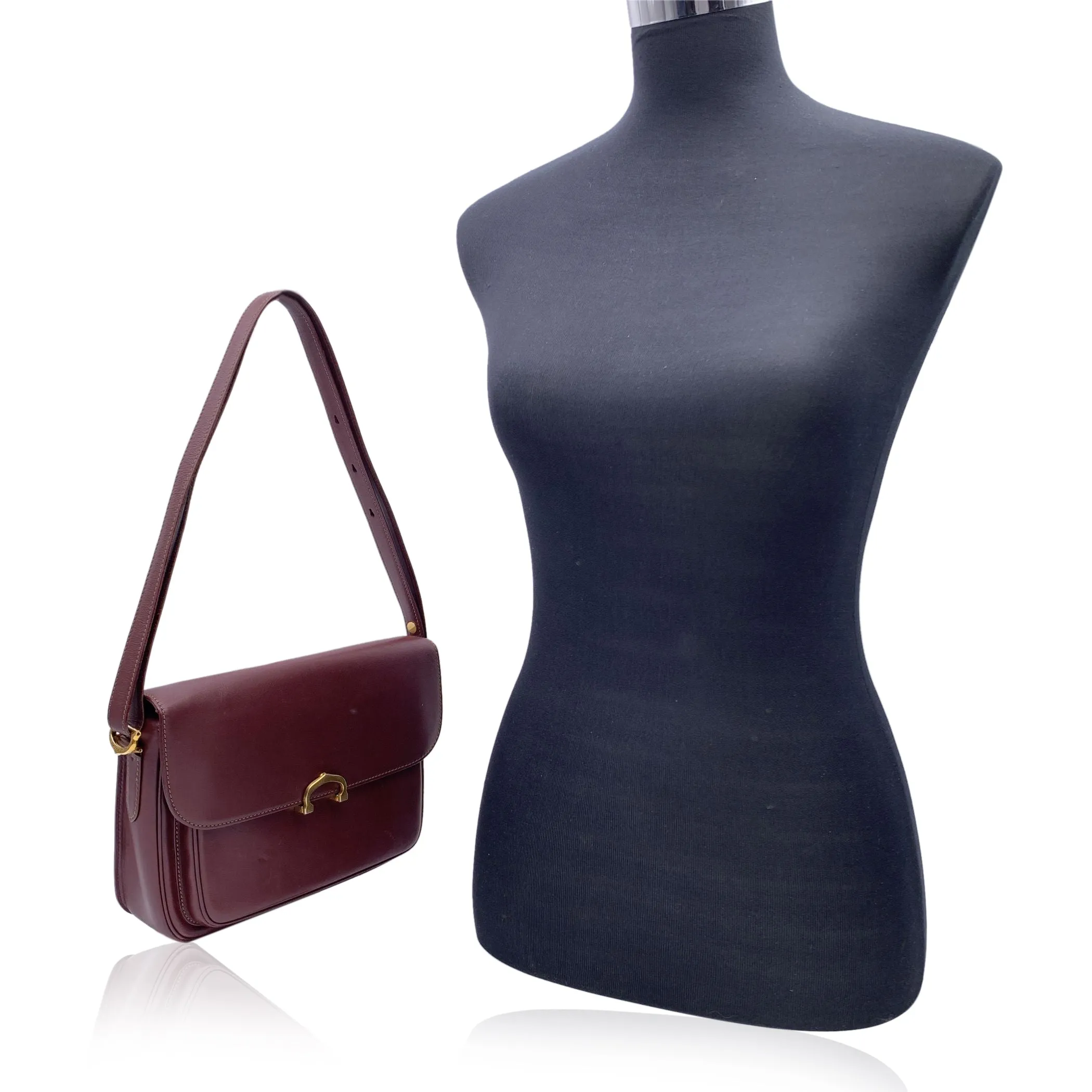 Cartier Vintage Burgundy Leather Flap Crossbody Shoulder Bag