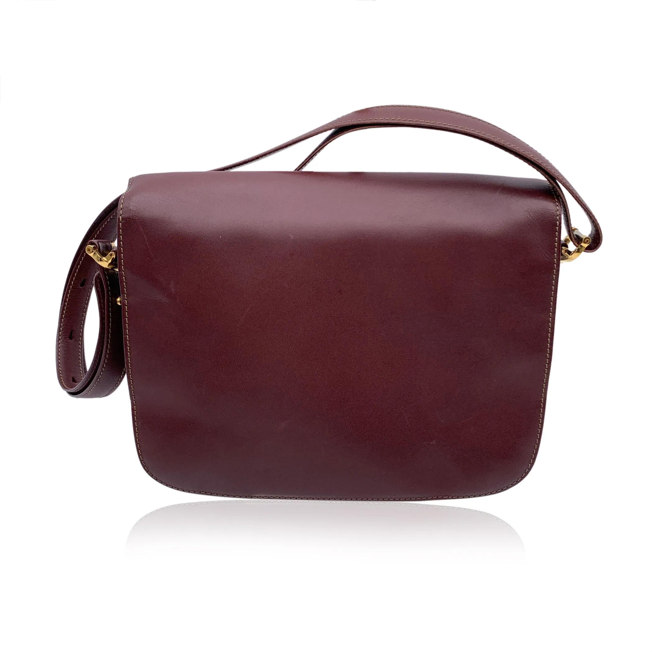 Cartier Vintage Burgundy Leather Flap Crossbody Shoulder Bag