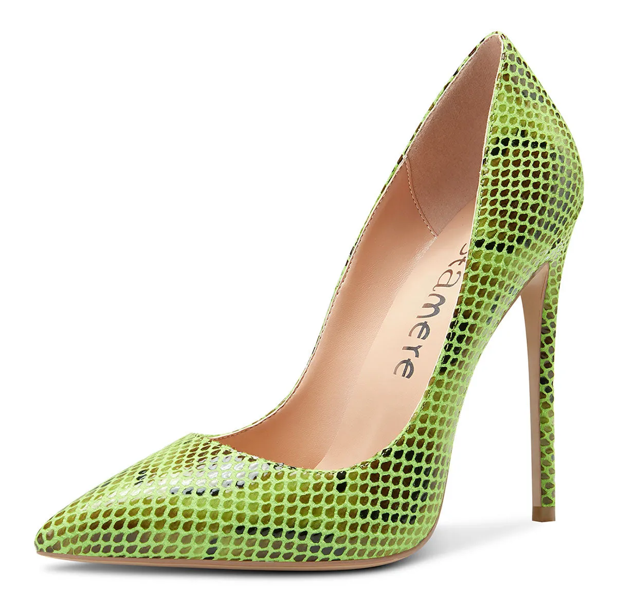 CASTAMERE Womens Sky High Heels Basic Pumps Pointed Toe Stilettos 12CM Heel Snake Shoes
