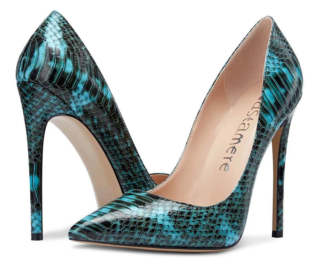 CASTAMERE Womens Sky High Heels Basic Pumps Pointed Toe Stilettos 12CM Heel Snake Shoes