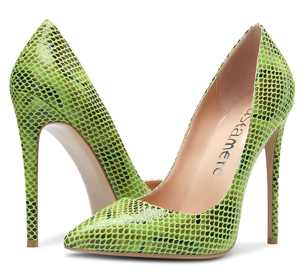 CASTAMERE Womens Sky High Heels Basic Pumps Pointed Toe Stilettos 12CM Heel Snake Shoes