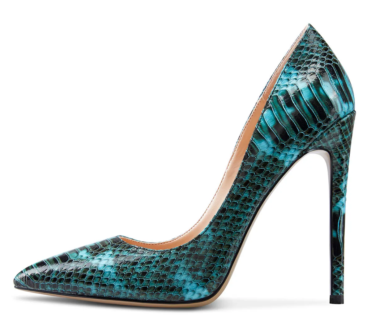CASTAMERE Womens Sky High Heels Basic Pumps Pointed Toe Stilettos 12CM Heel Snake Shoes
