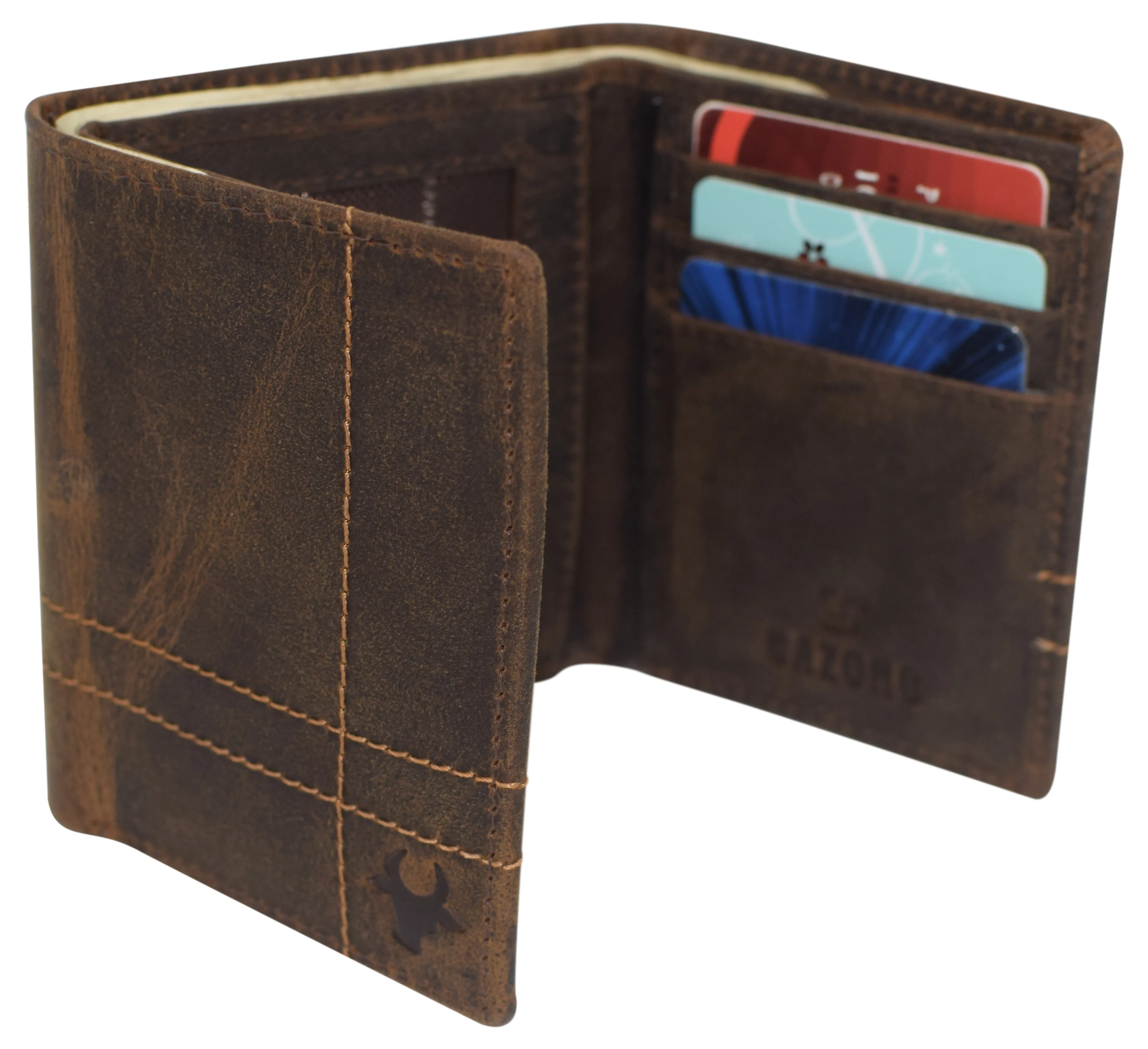 CAZORO Wallets for Men Vintage Leather RFID Blocking Slim Trifold Men's Wallet with Box