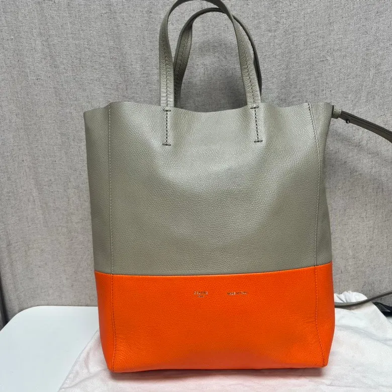Celine Gray Orange Leather Bucket Bag Medium