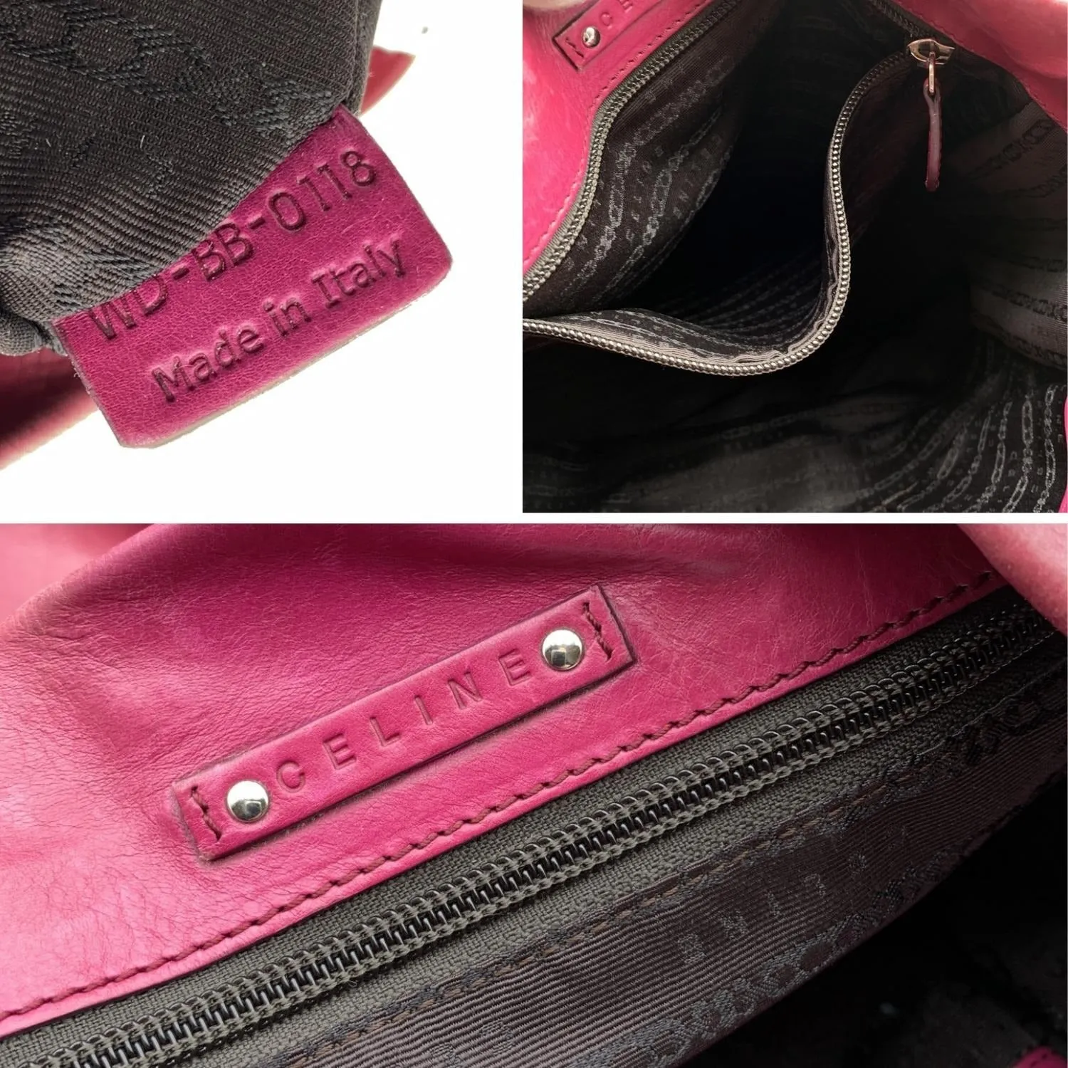 CELINE Pink Purple Leather Tote Shoulder Bag With Spheres