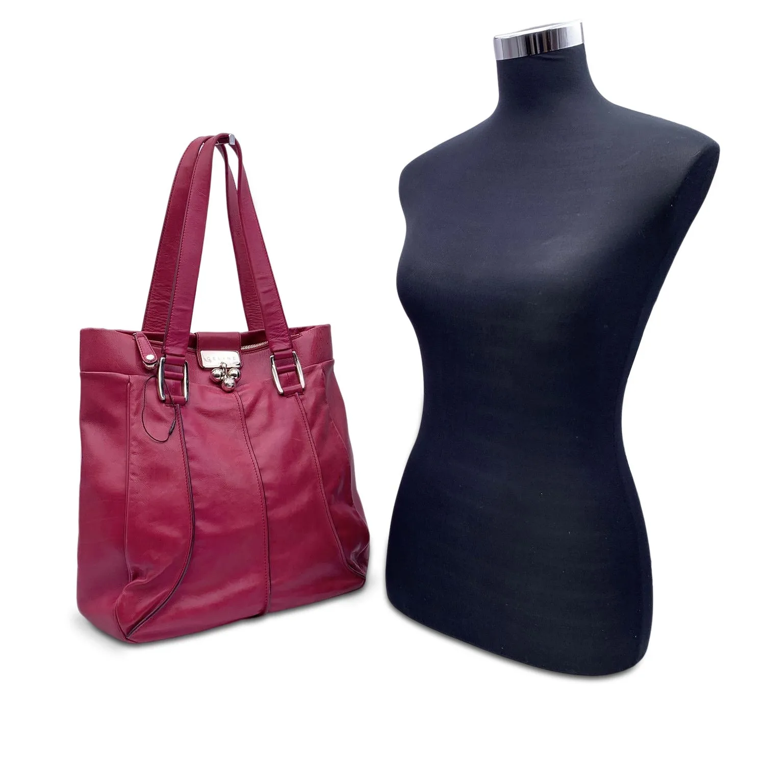CELINE Pink Purple Leather Tote Shoulder Bag With Spheres