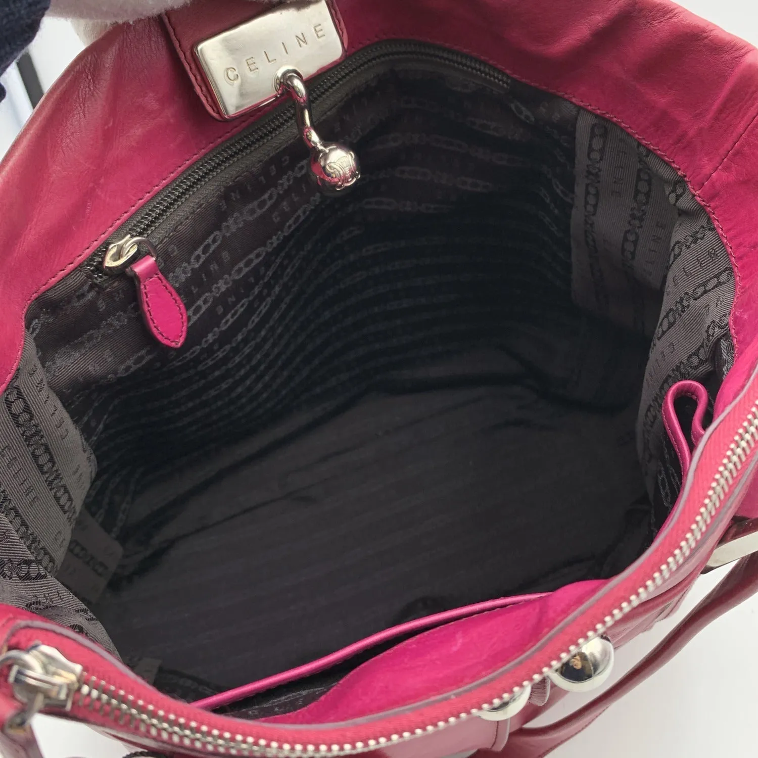 CELINE Pink Purple Leather Tote Shoulder Bag With Spheres